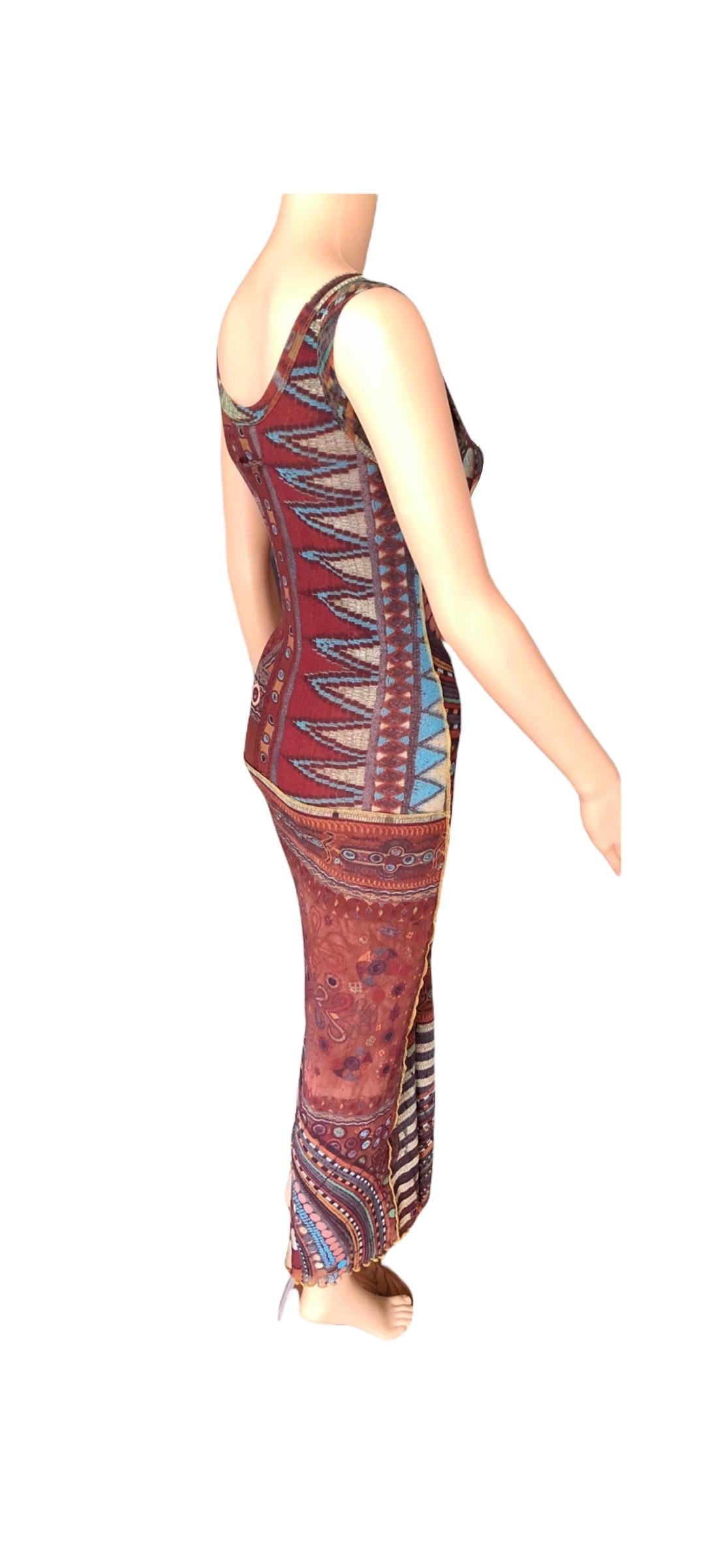 Jean Paul Gaultier Soleil Bodycon African Beads Print Mesh Maxi Dress For Sale 2