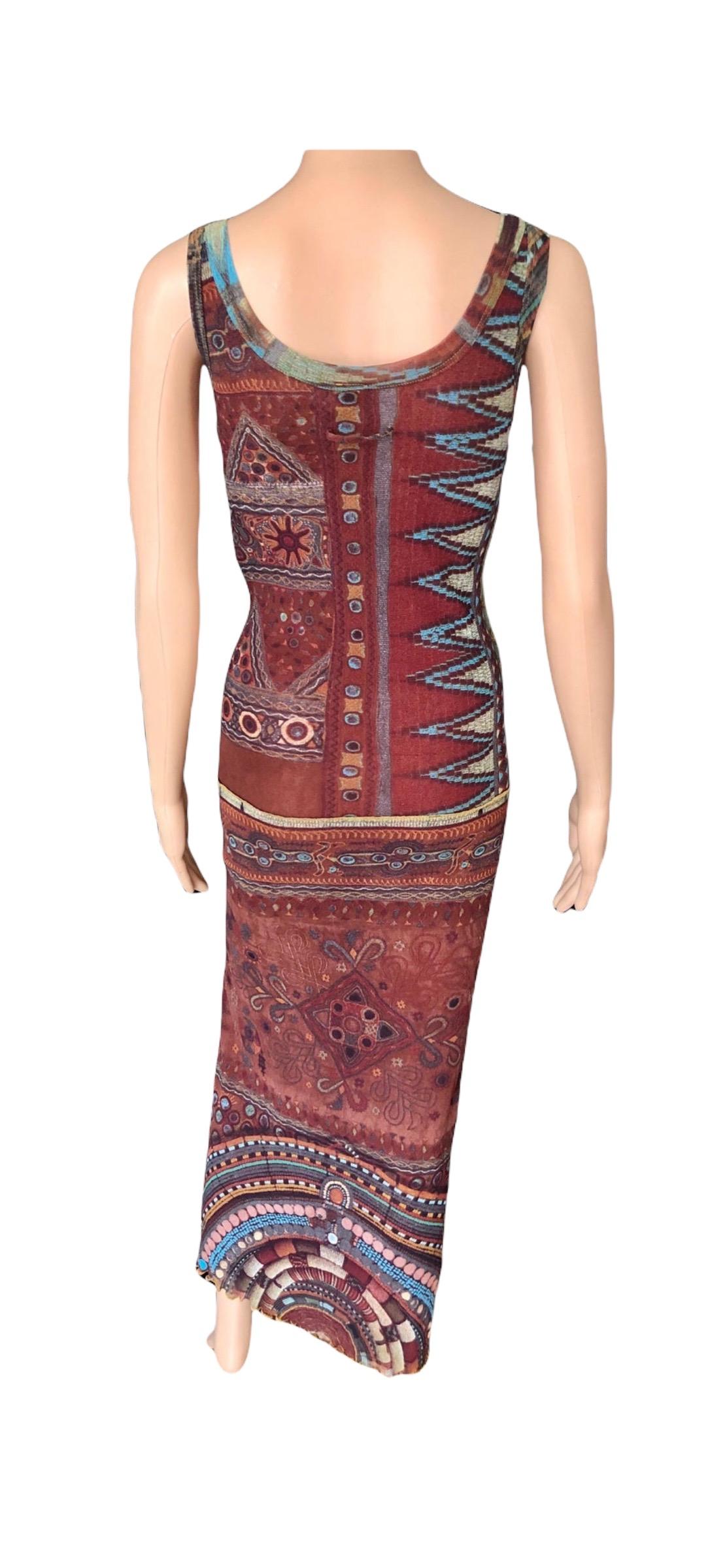 Jean Paul Gaultier Soleil Bodycon African Beads Print Mesh Maxi Dress For Sale 3