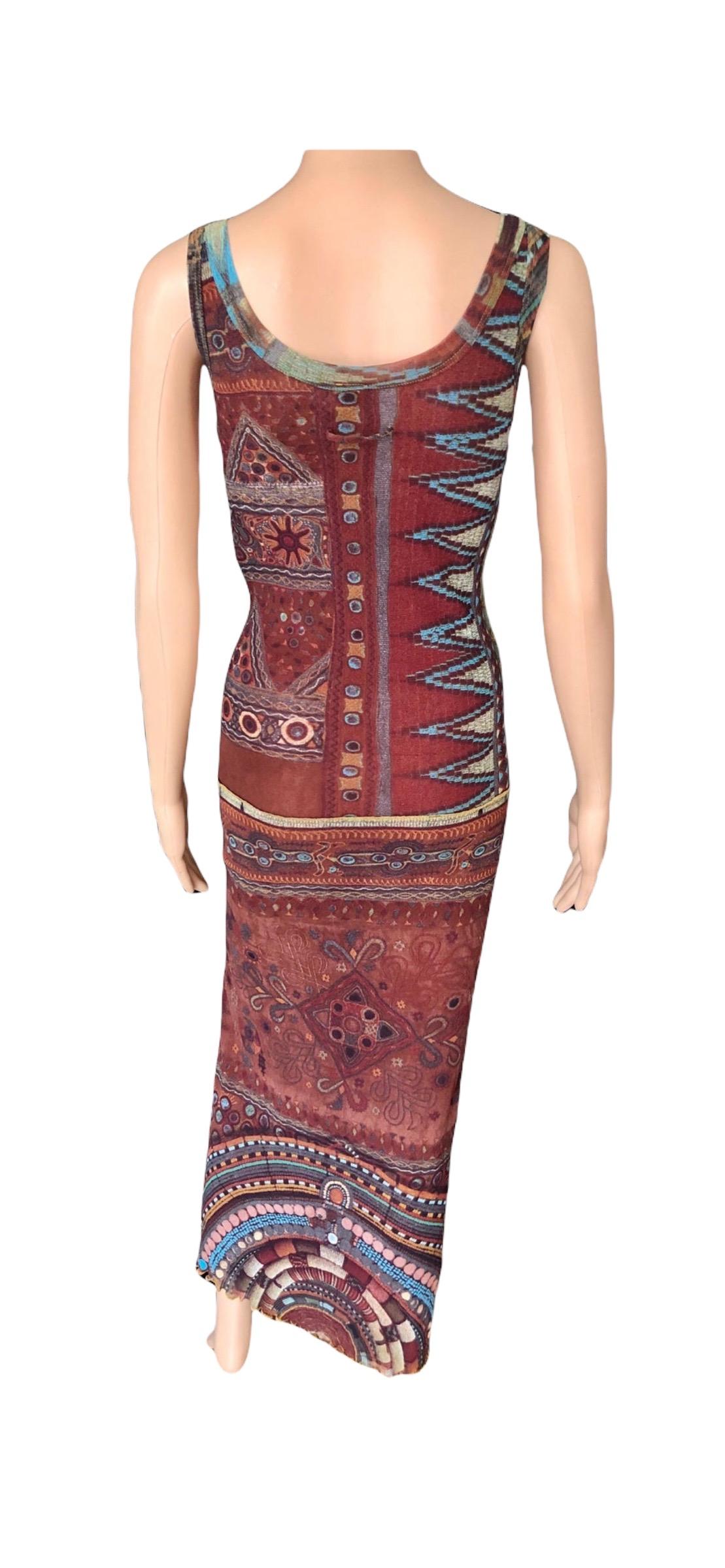 Jean Paul Gaultier Soleil Bodycon Maxikleid aus Mesh mit afrikanischem Perlendruck im Angebot 6