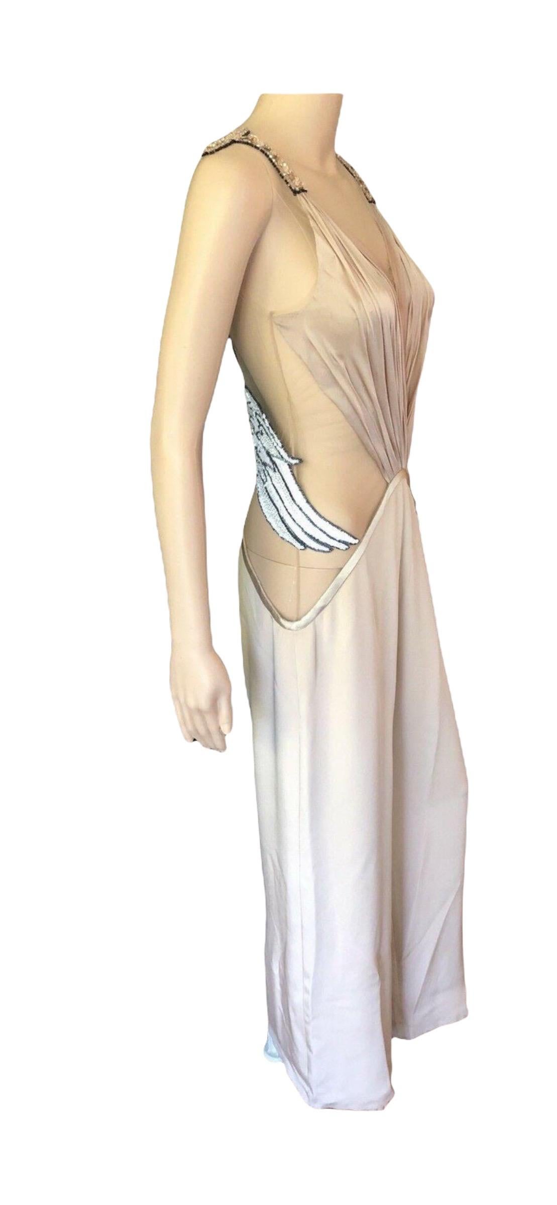 Rodarte Runway Sheer Swarovski Crystals Embellished Plunged Open Back Jumpsuit In Good Condition In Naples, FL