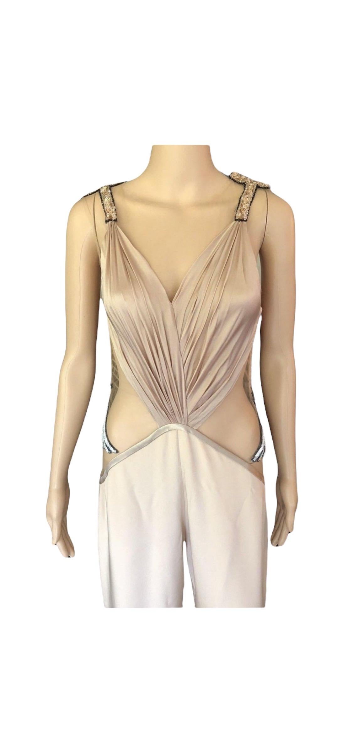 Women's Rodarte Runway Sheer Swarovski Crystals Embellished Plunged Open Back Jumpsuit For Sale