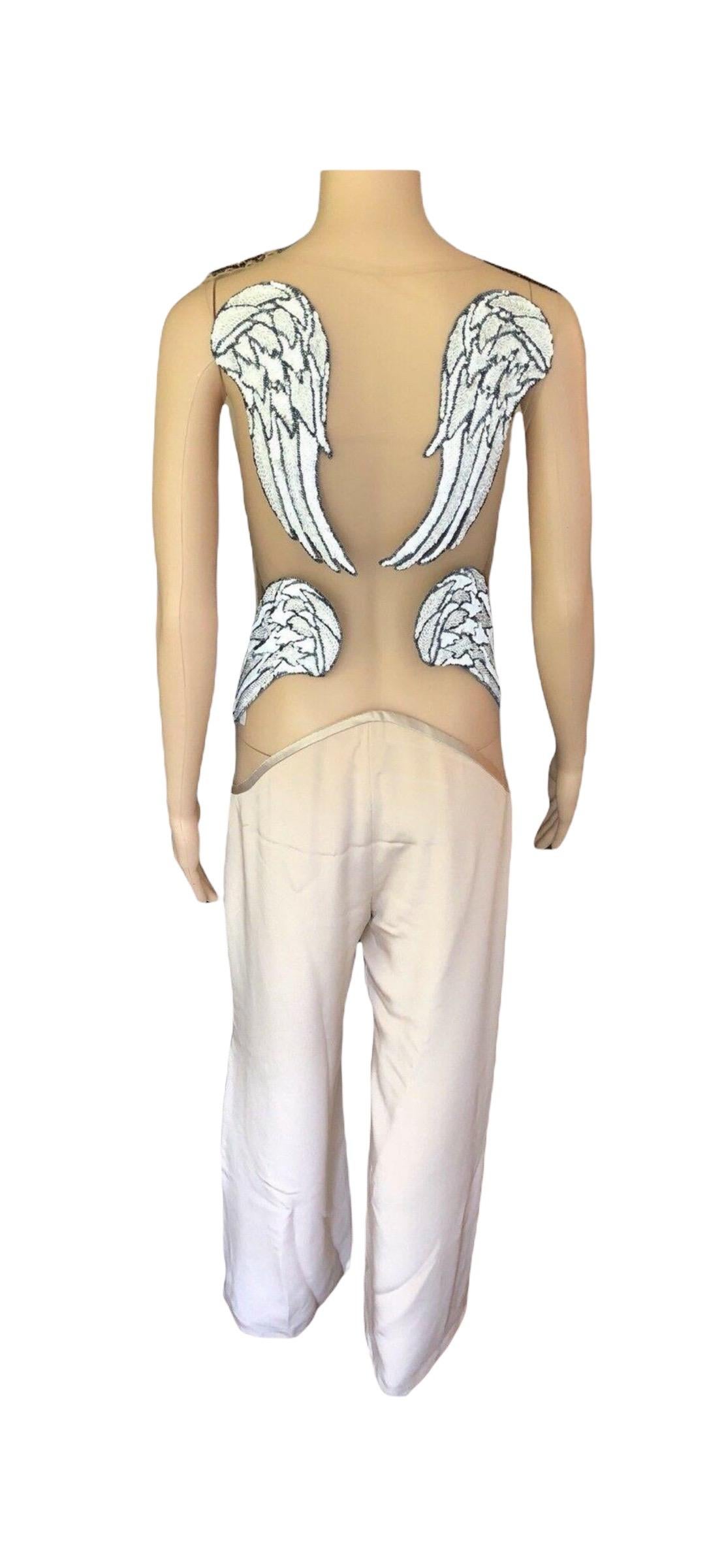 Rodarte Runway Sheer Swarovski Crystals Embellished Plunged Open Back Jumpsuit 1