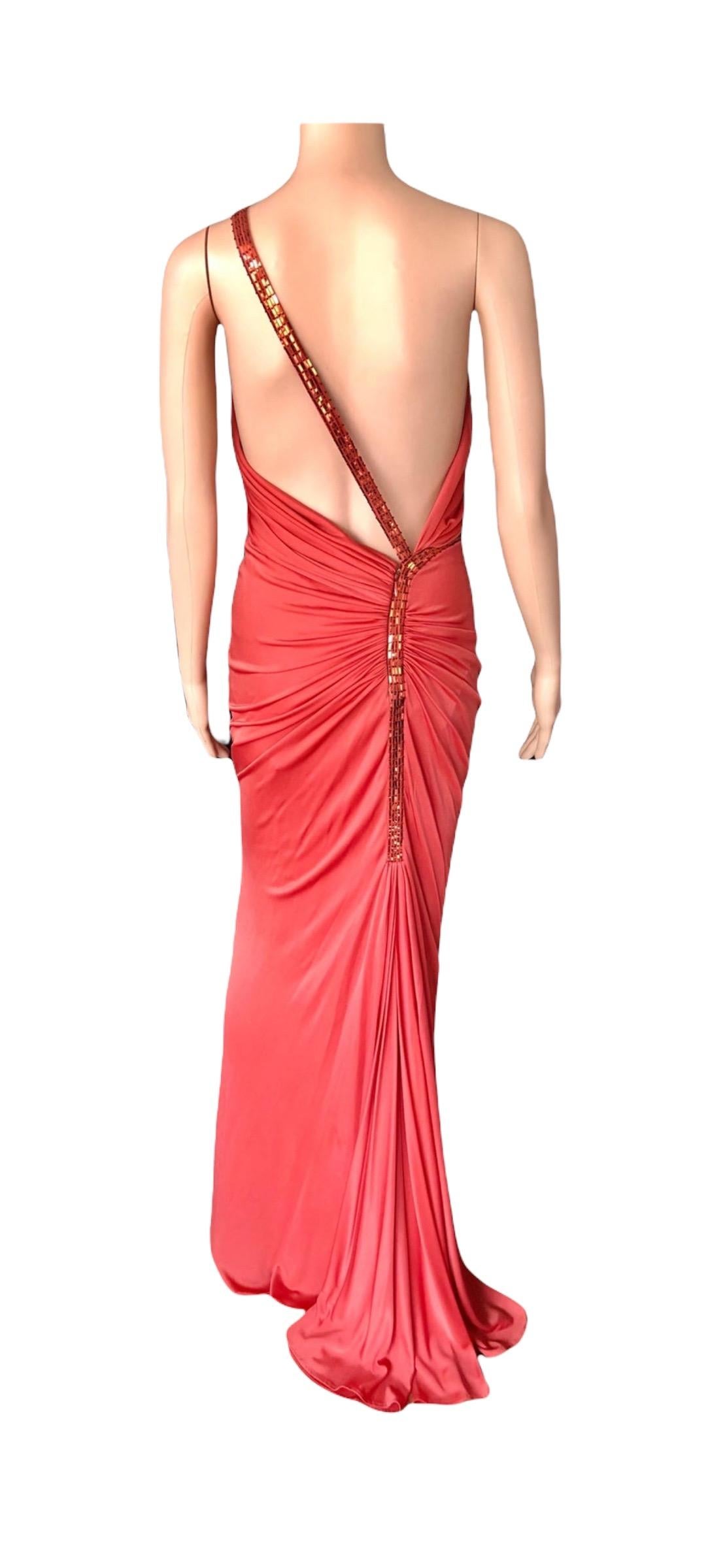 Gianni Versace S/S 2001 Runway Embellished Backless Evening Dress Gown For Sale 12