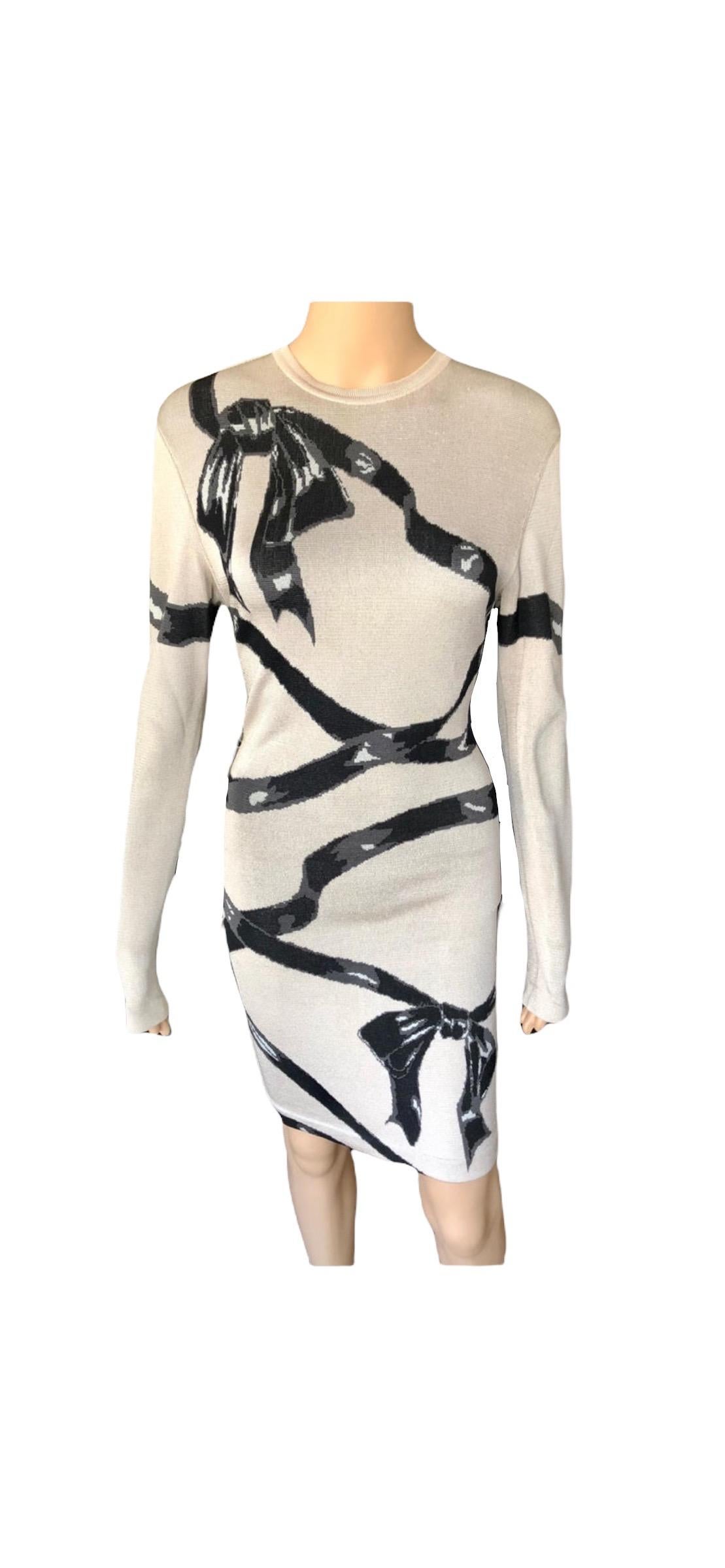 Azzedine Alaia F/W 1992 Runway Vintage Fitted Bow Ribbon Wrapped Dress 2