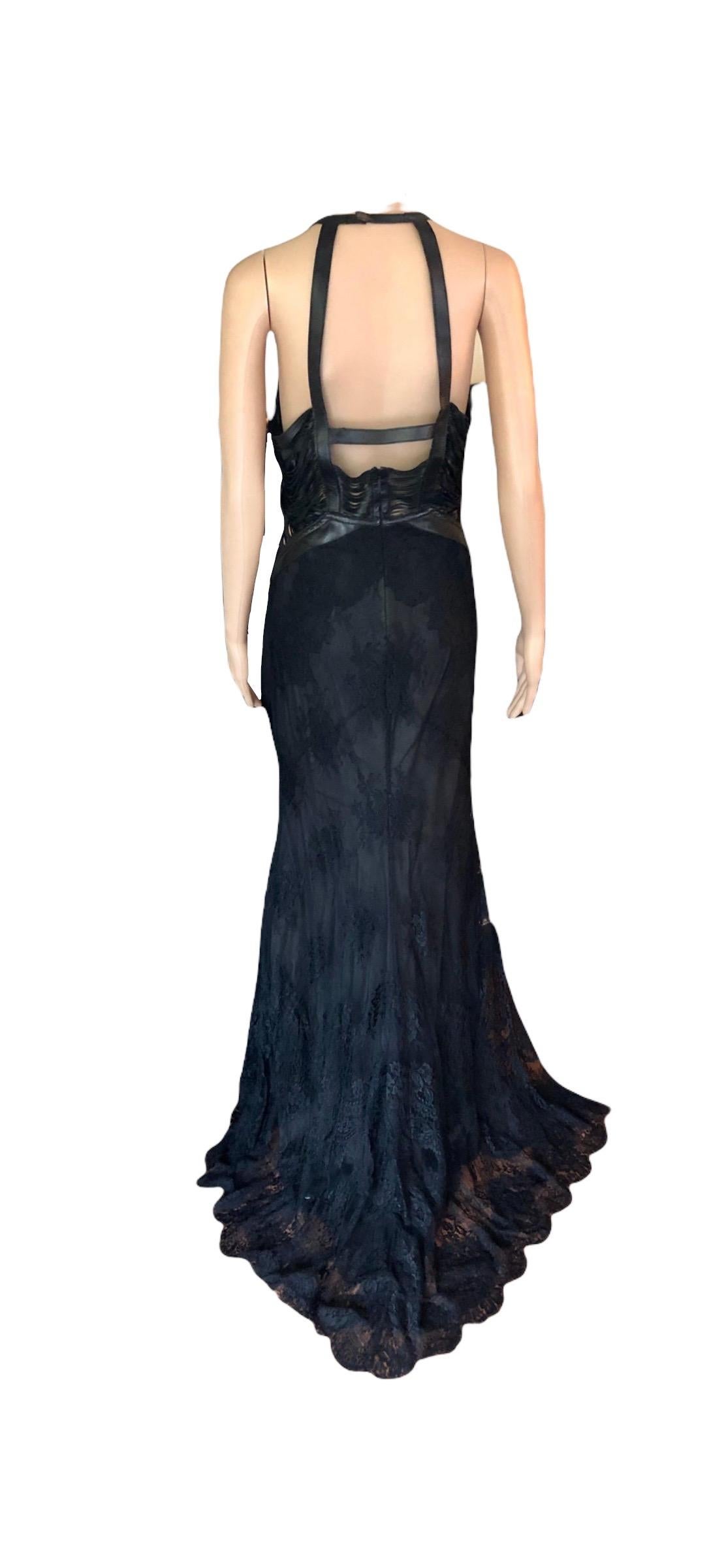 Roberto Cavalli S/S 2013 Leather Cutout Open Back Black Evening Dress Gown For Sale 7