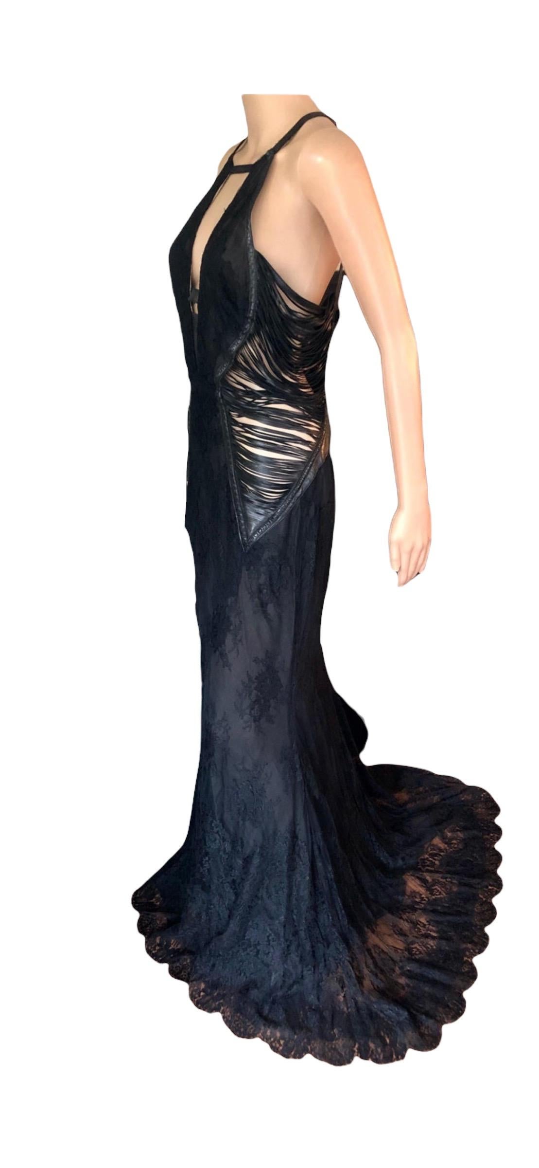 Roberto Cavalli S/S 2013 Leather Cutout Open Back Black Evening Dress Gown For Sale 6