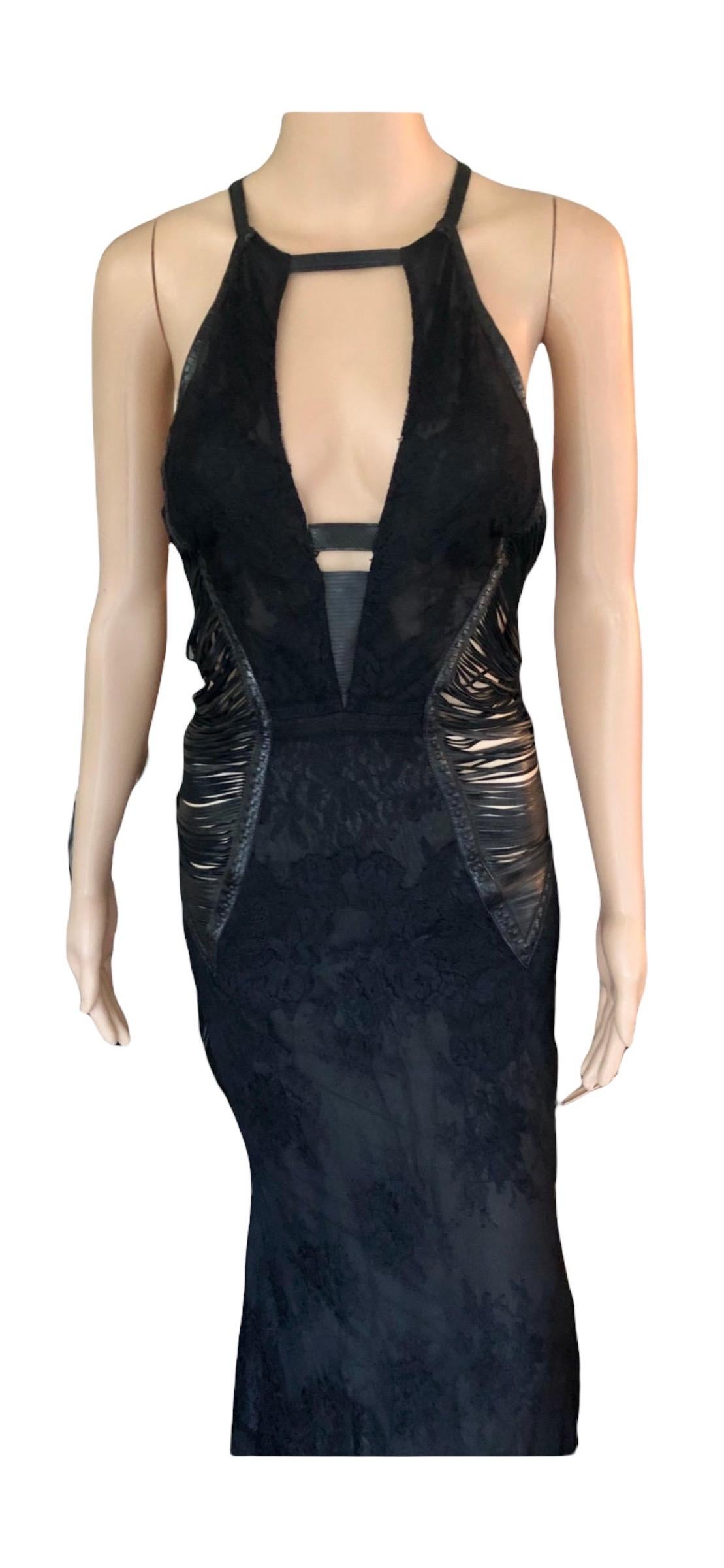 Roberto Cavalli S/S 2013 Leather Cutout Open Back Black Evening Dress Gown For Sale 9