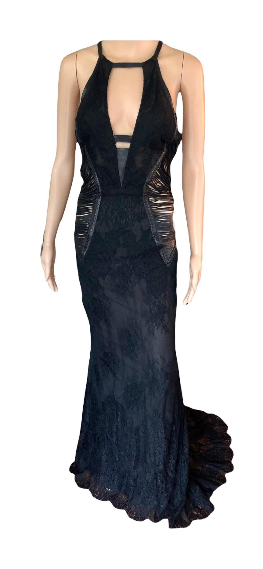 Roberto Cavalli S/S 2013 Leather Cutout Open Back Black Evening Dress Gown For Sale 8