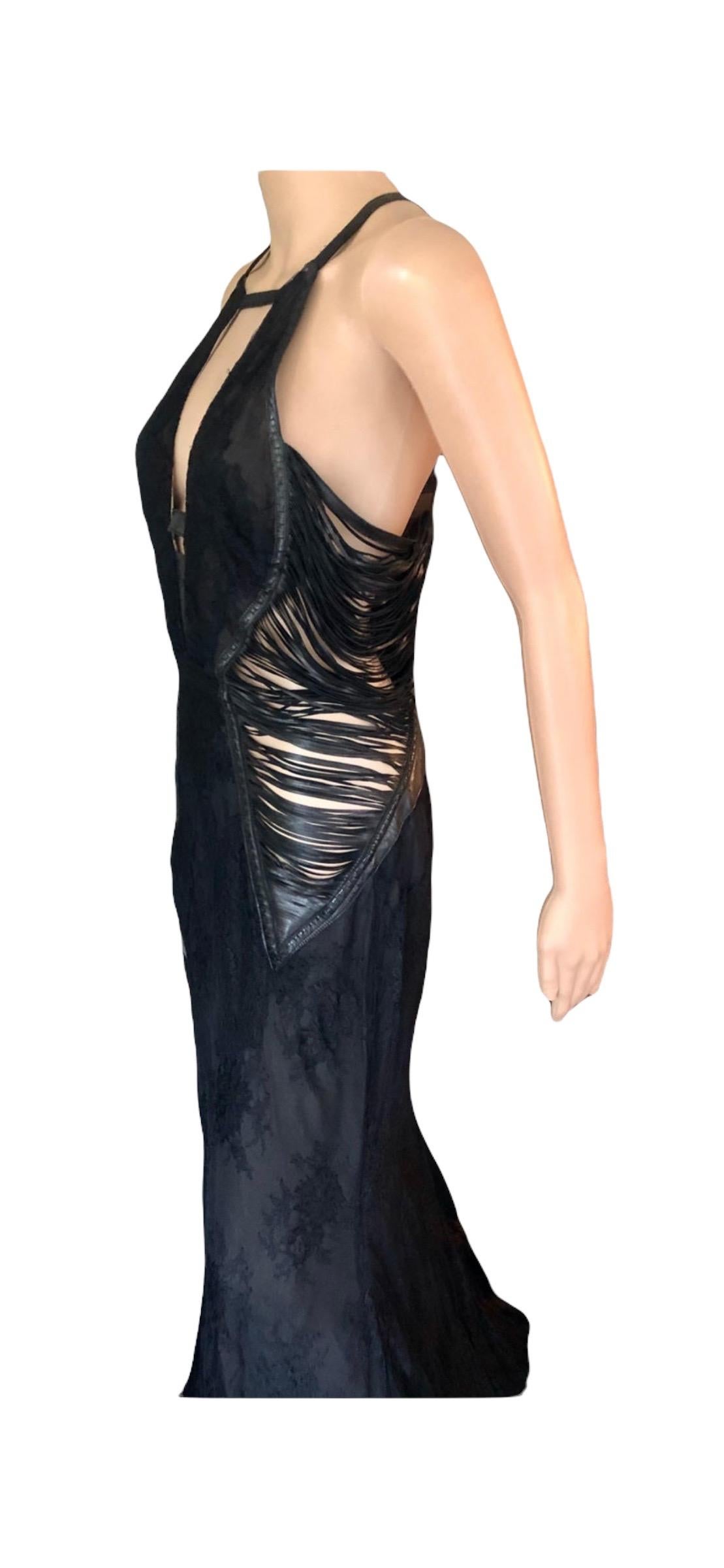 Roberto Cavalli S/S 2013 Leather Cutout Open Back Black Evening Dress Gown For Sale 10