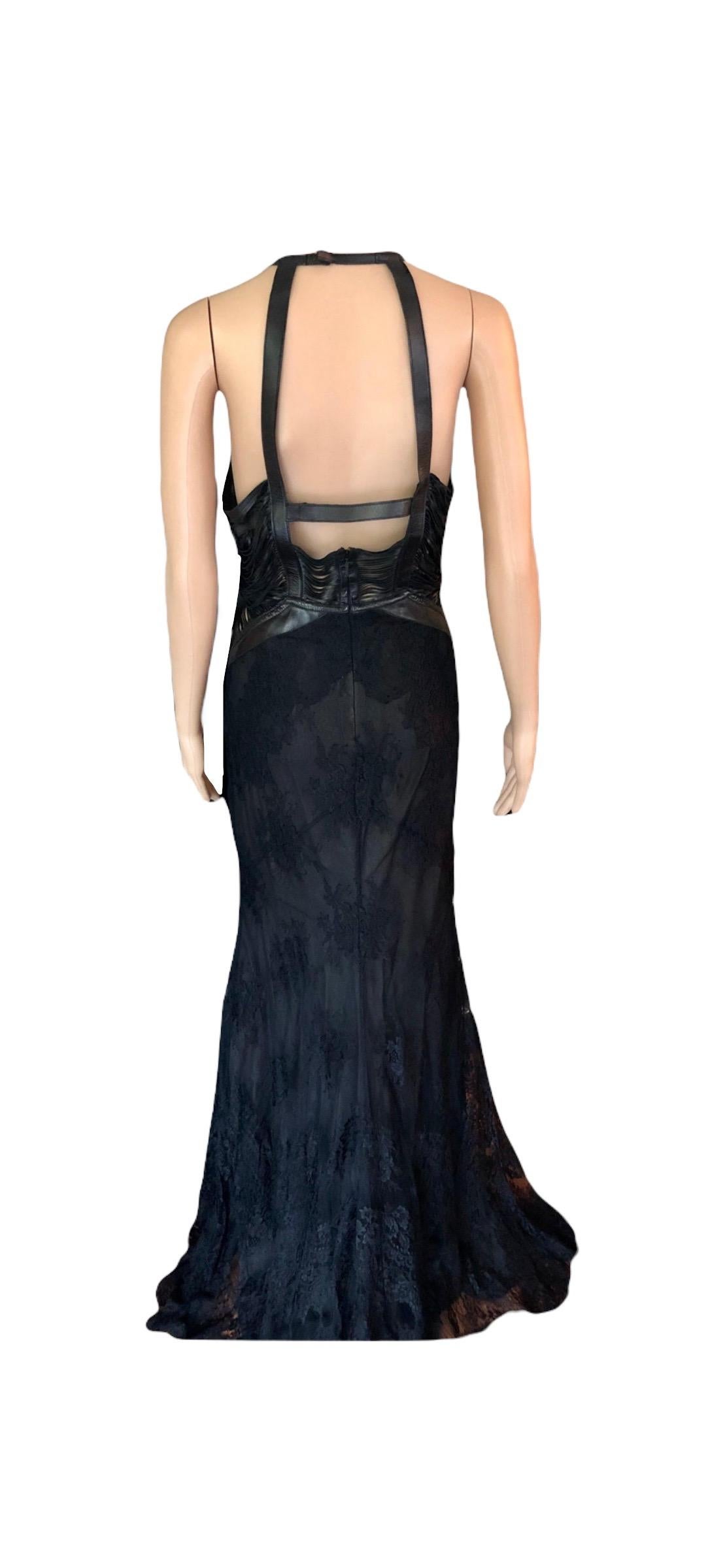 Roberto Cavalli S/S 2013 Leather Cutout Open Back Black Evening Dress Gown For Sale 11