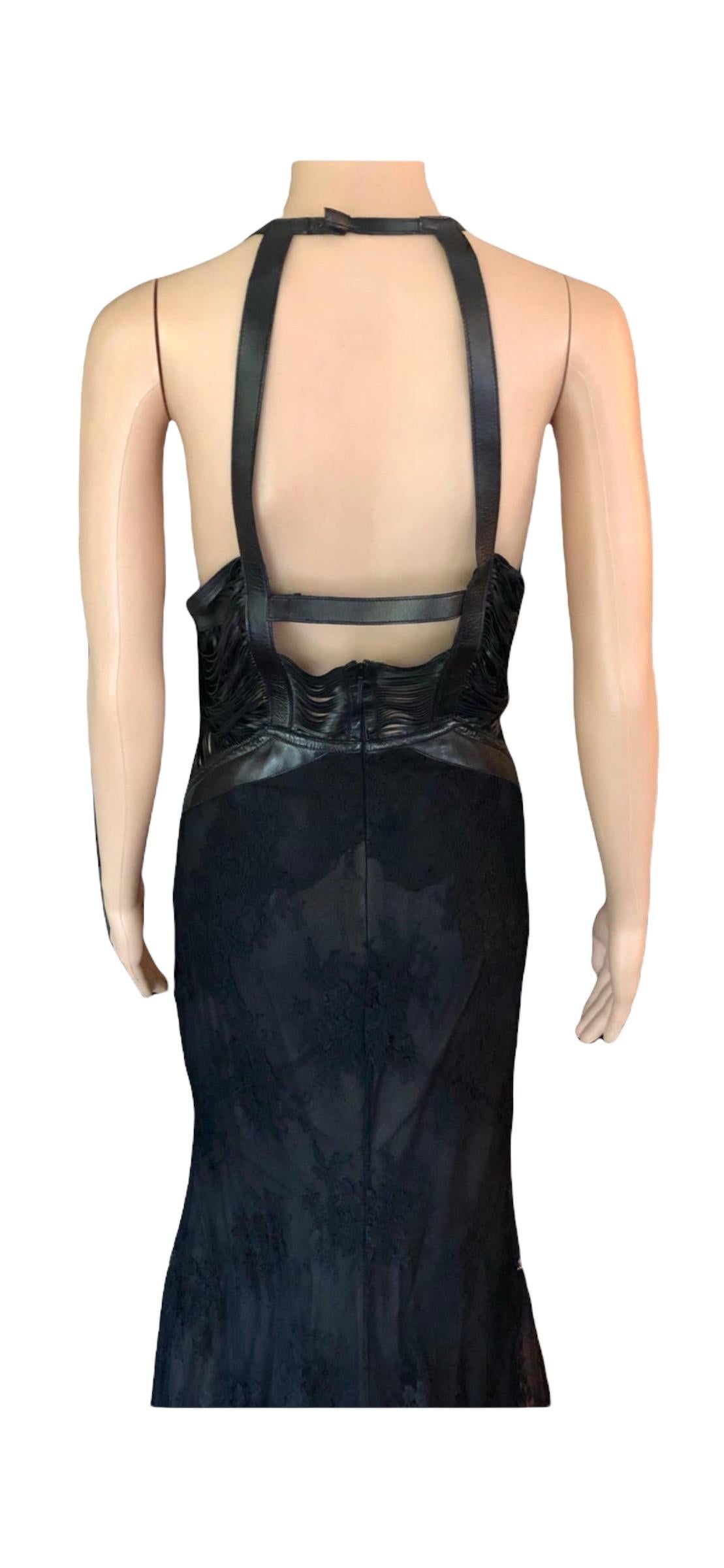 Roberto Cavalli S/S 2013 Leather Cutout Open Back Black Evening Dress Gown For Sale 12