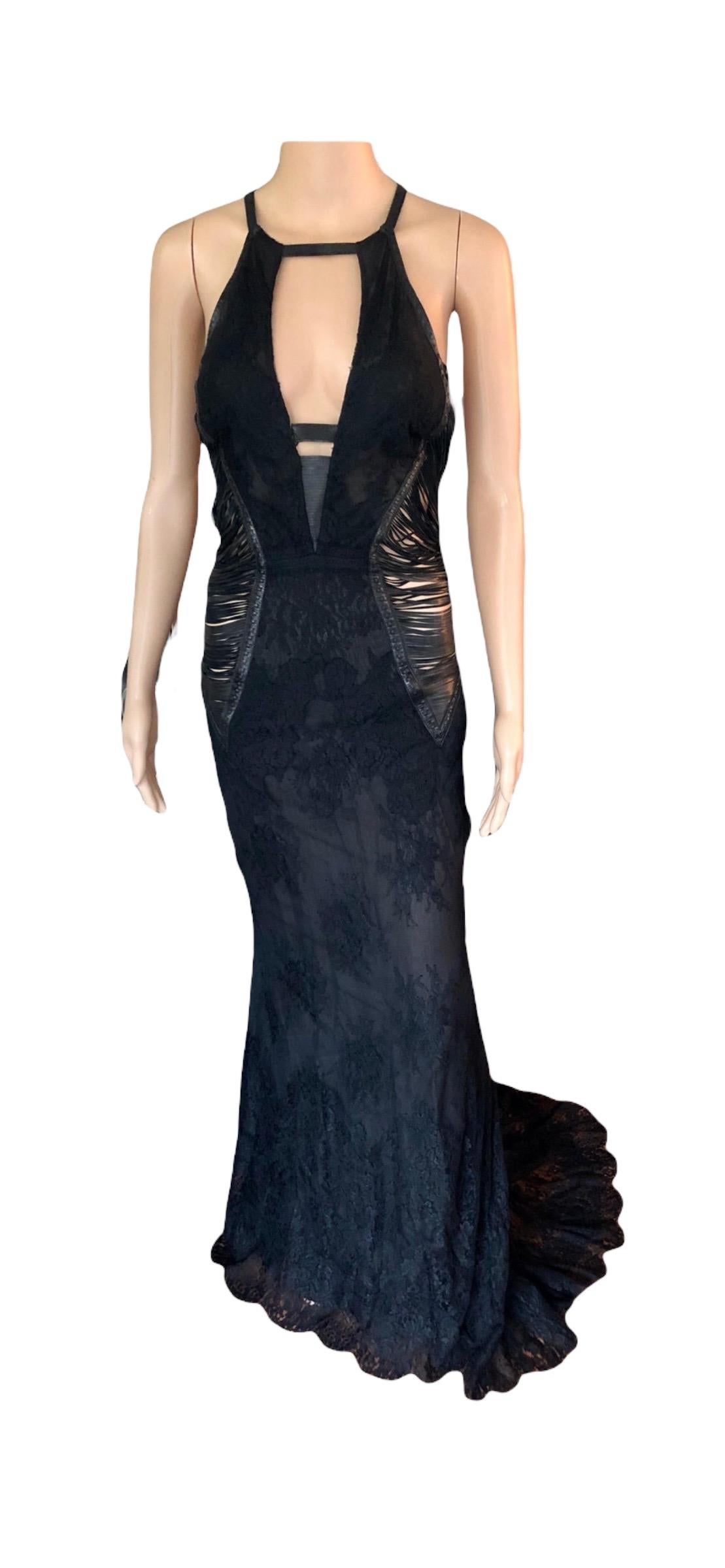Roberto Cavalli S/S 2013 Leather Cutout Open Back Black Evening Dress Gown For Sale 13