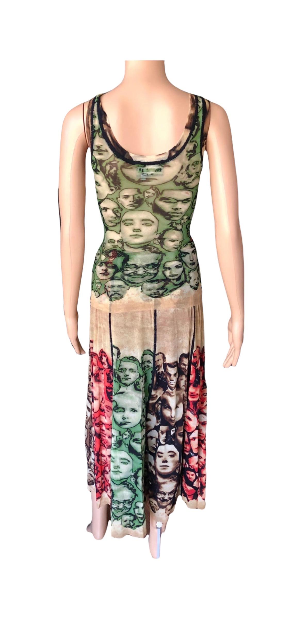Jean Paul Gaultier Jeans A/I 1992 Vintage Faces Mesh Cardigan, Top e Gonna 3 Pezzi 12