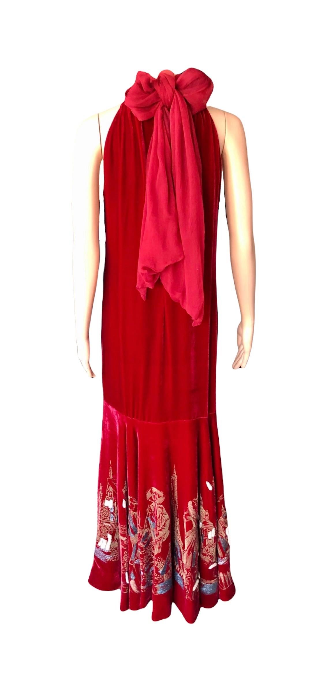Jean Paul Gaultier Vintage Embellished Landmarks Velvet Maxi Evening Dress Gown 11