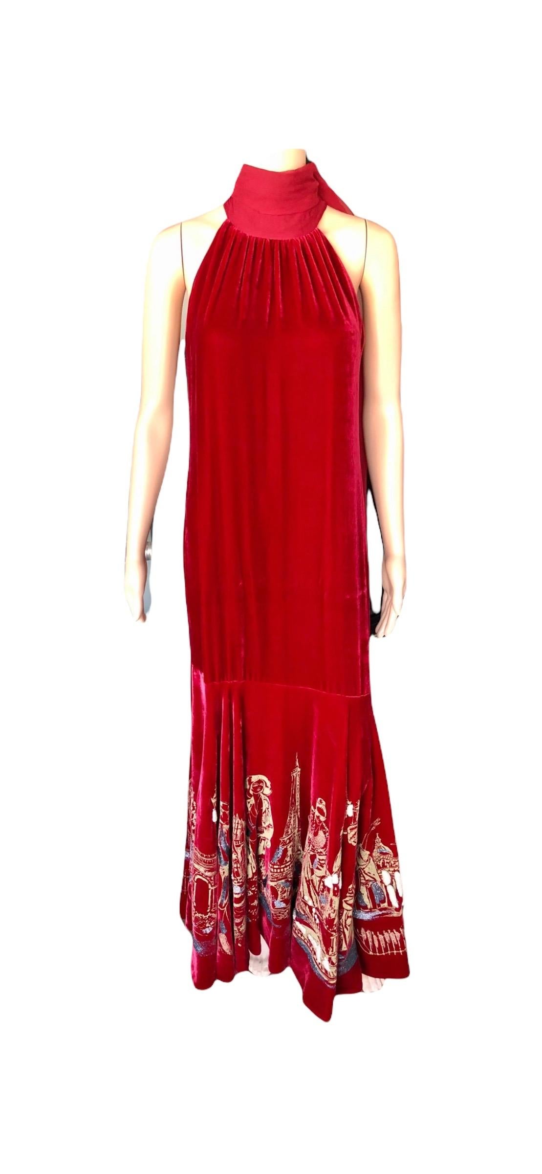 Jean Paul Gaultier Vintage Embellished Landmarks Velvet Maxi Evening Dress Gown 10