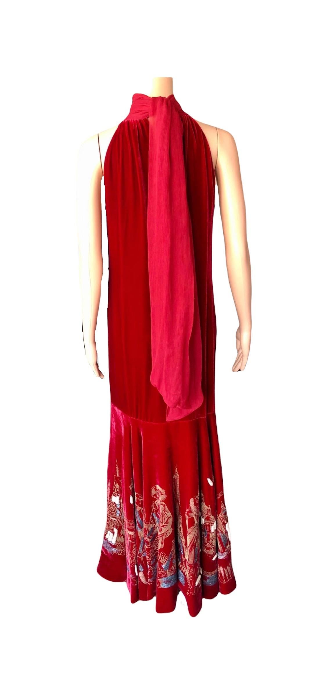 Jean Paul Gaultier Vintage Embellished Landmarks Velvet Maxi Evening Dress Gown 14