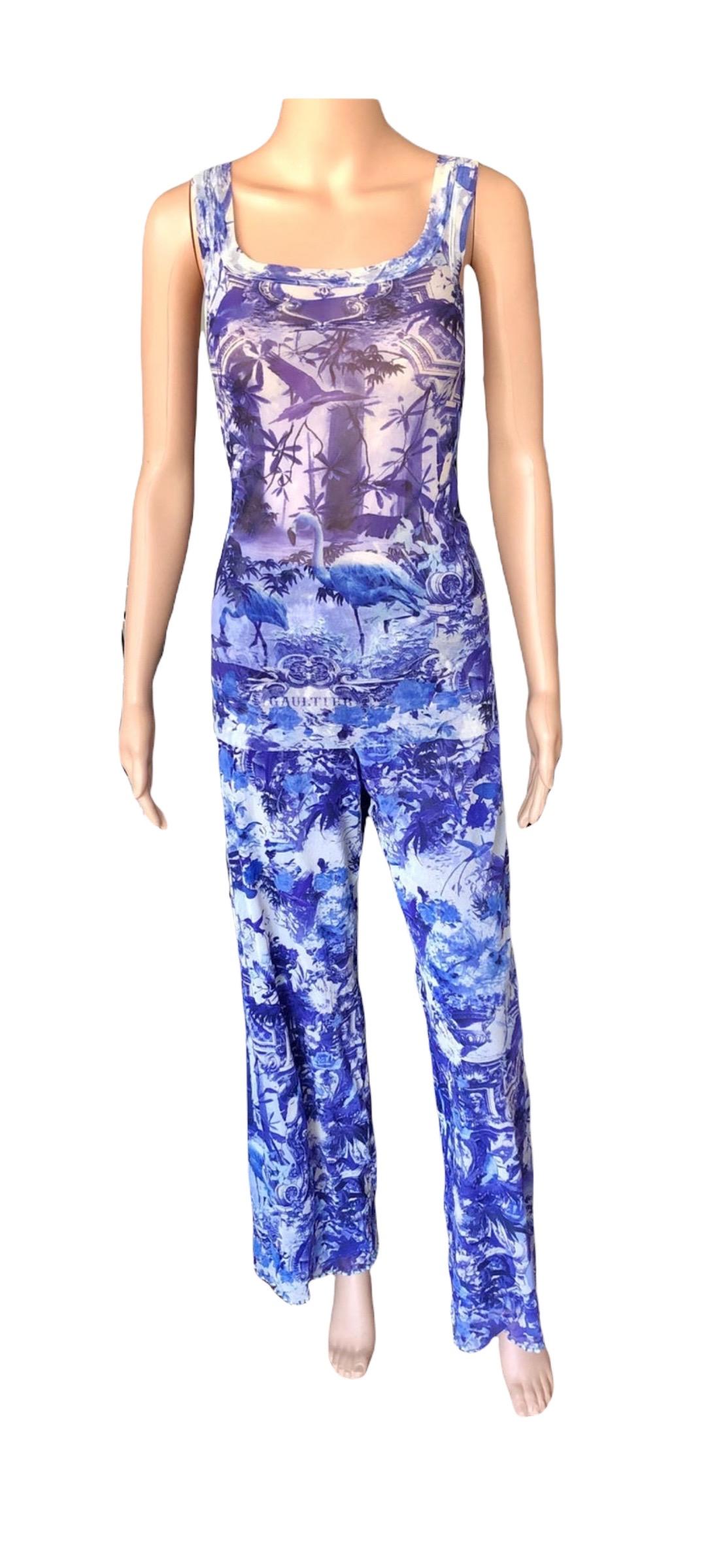 Ensemble 2 pièces haut et pantalon en maille imprimé flamingo Jean Paul Gaultier Soleil S/S 1999 en vente 2