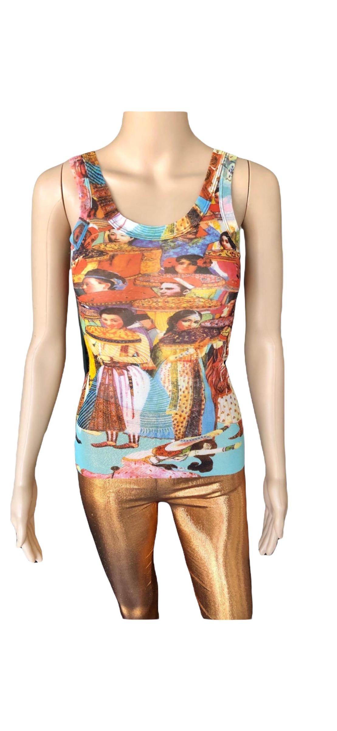 Jean Paul Gaultier Soleil Vintage Asian Faces People Print Semi-Sheer Mesh Top 2