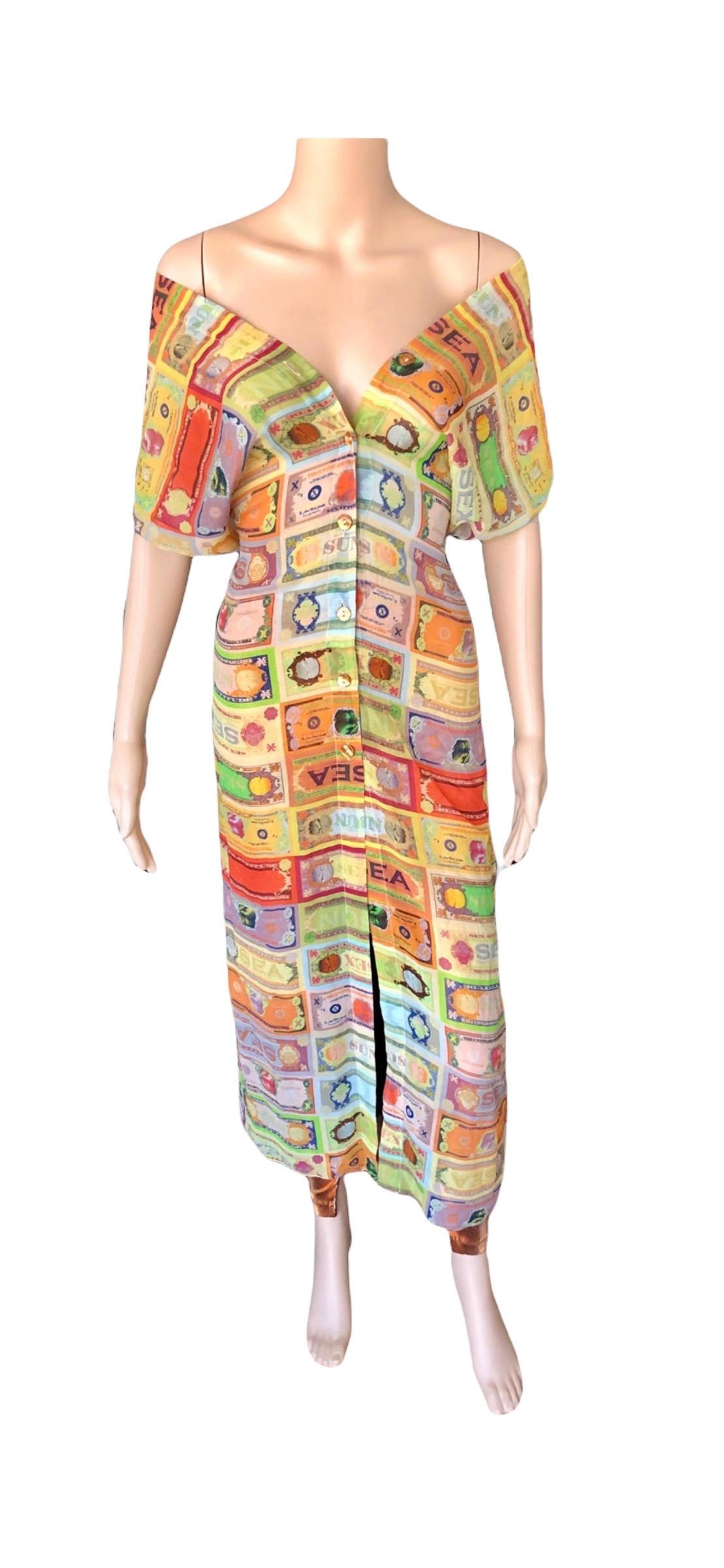 Jean Paul Gaultier Soleil Vintage Currency Money Print Backless Maxi Dress For Sale 2