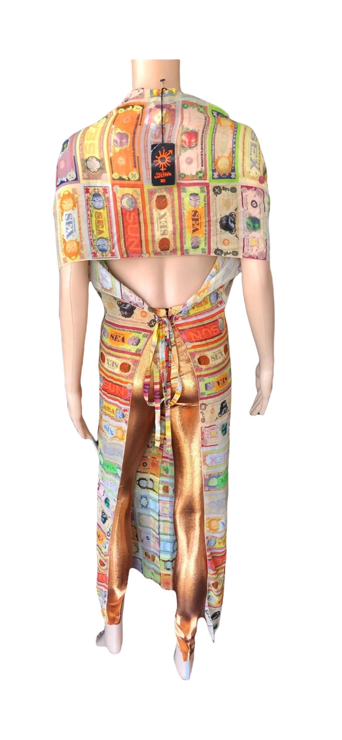 Jean Paul Gaultier Soleil Vintage Currency Money Print Backless Maxi Dress For Sale 1