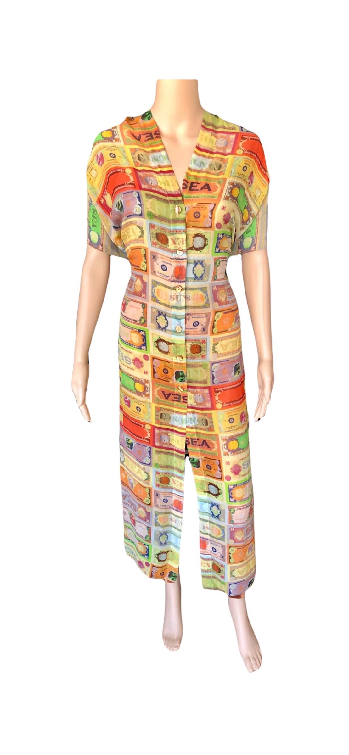 Jean Paul Gaultier Soleil Vintage Currency Money Print Backless Maxi Dress For Sale 3