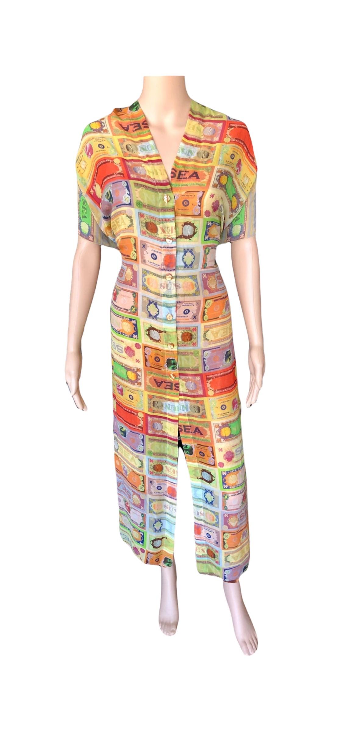 Jean Paul Gaultier Soleil Vintage Currency Money Print Backless Maxi Dress For Sale 4