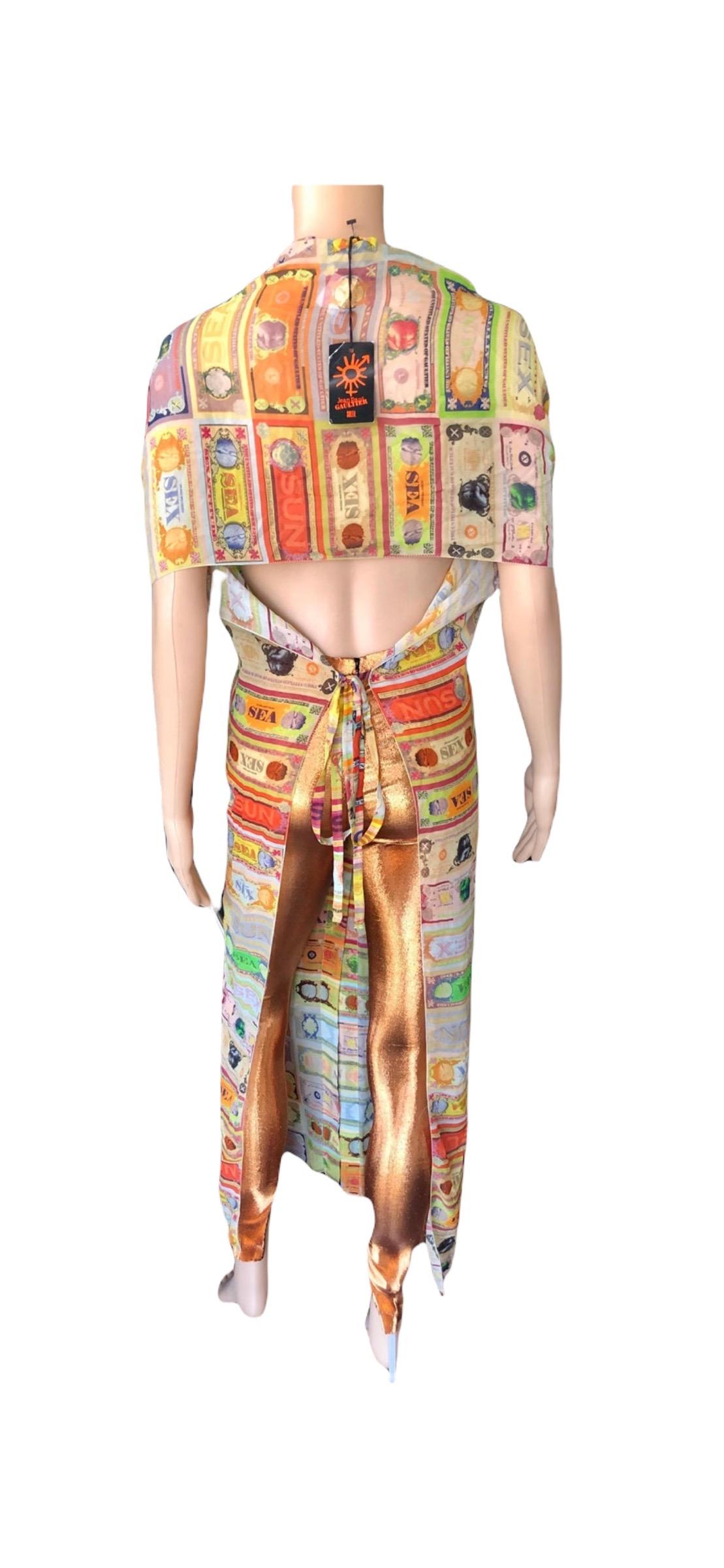 Jean Paul Gaultier Soleil Vintage Currency Money Print Backless Maxi Dress For Sale 6