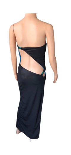 Gianni Versace S/S 1998 Runway Vintage Wet Liquid Look Cutout Evening Dress Gown