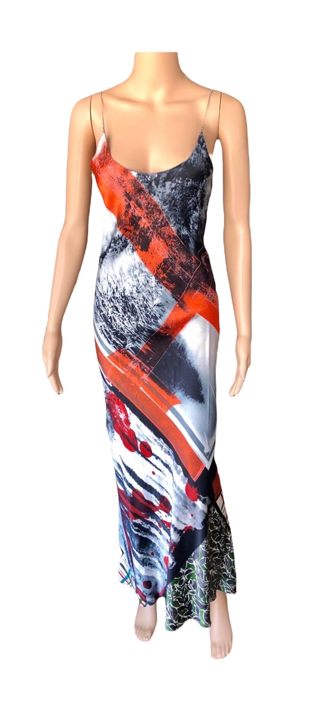 Jean Paul Gaultier F/W 2001 Chain Embellished Abstract Print Slip Evening Dress For Sale 2
