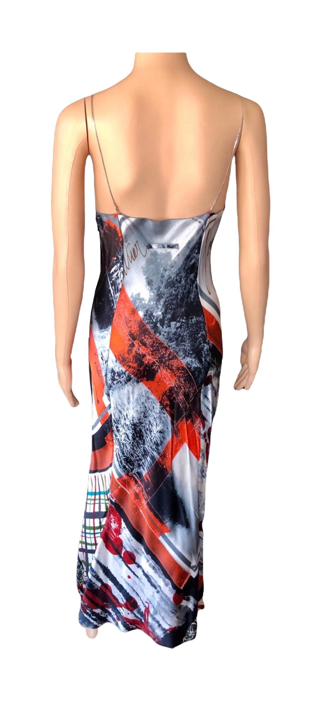 Jean Paul Gaultier F/W 2001 Chain Embellished Abstract Print Slip Evening Dress For Sale 4