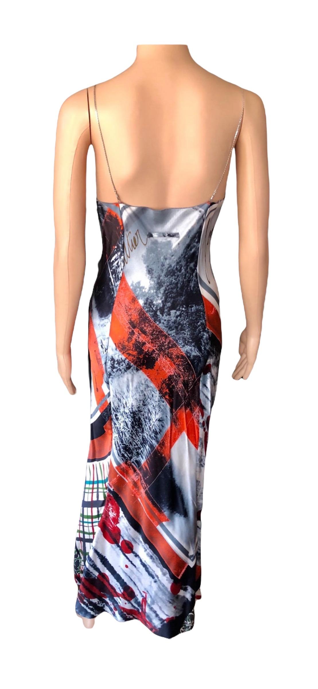 Jean Paul Gaultier F/W 2001 Chain Embellished Abstract Print Slip Evening Dress For Sale 5