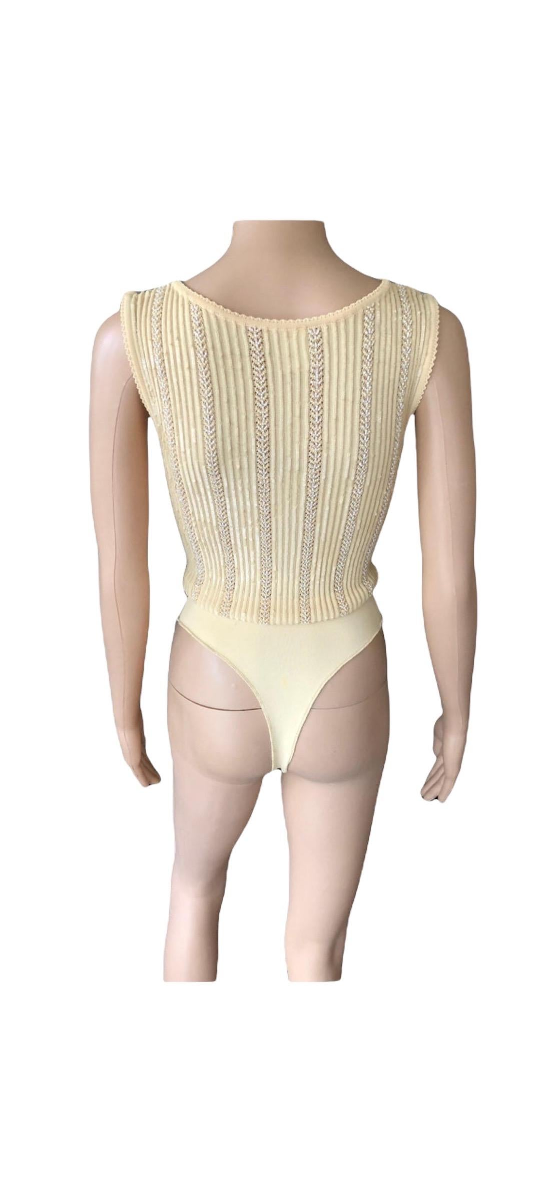 Azzedine Alaia Vintage S/S 1996 Runway Sequin Beaded Embellished Bodysuit Top For Sale 3