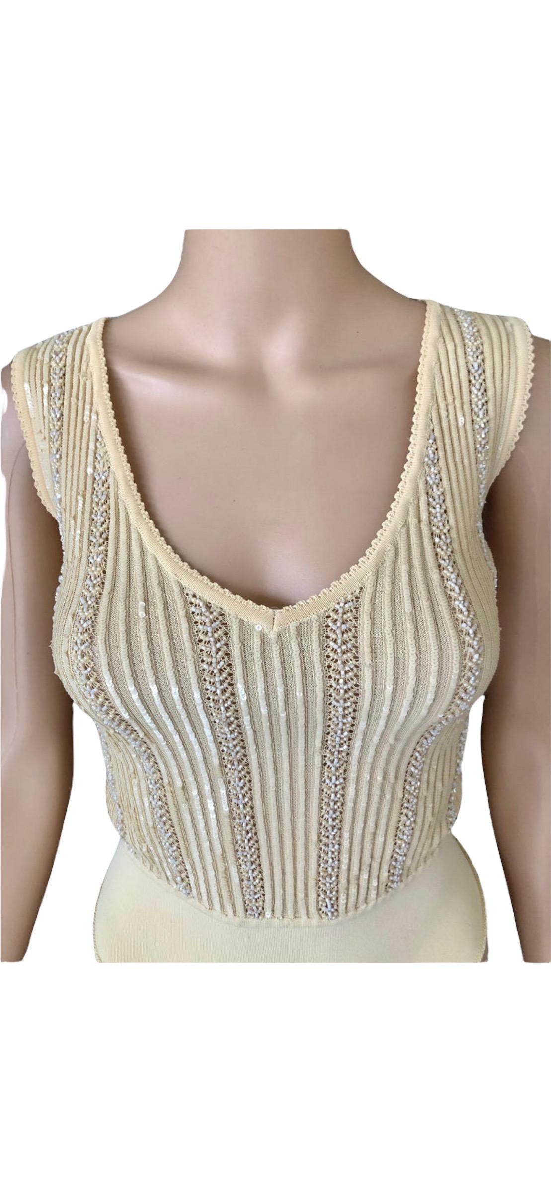 Azzedine Alaia Vintage S/S 1996 Runway Sequin Beaded Embellished Bodysuit Top For Sale 2