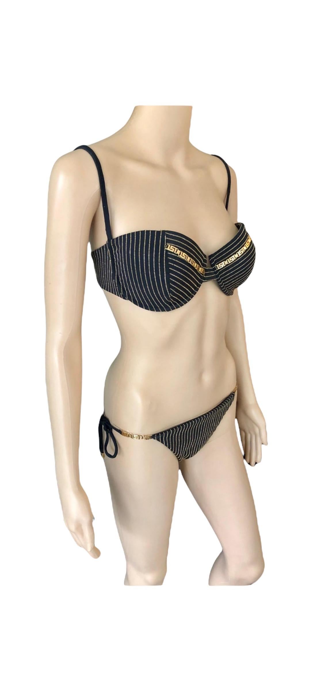 Versace Crystal Embellished Two-Piece Bikini Set Swimsuit Swimwear In Excellent Condition In Naples, FL