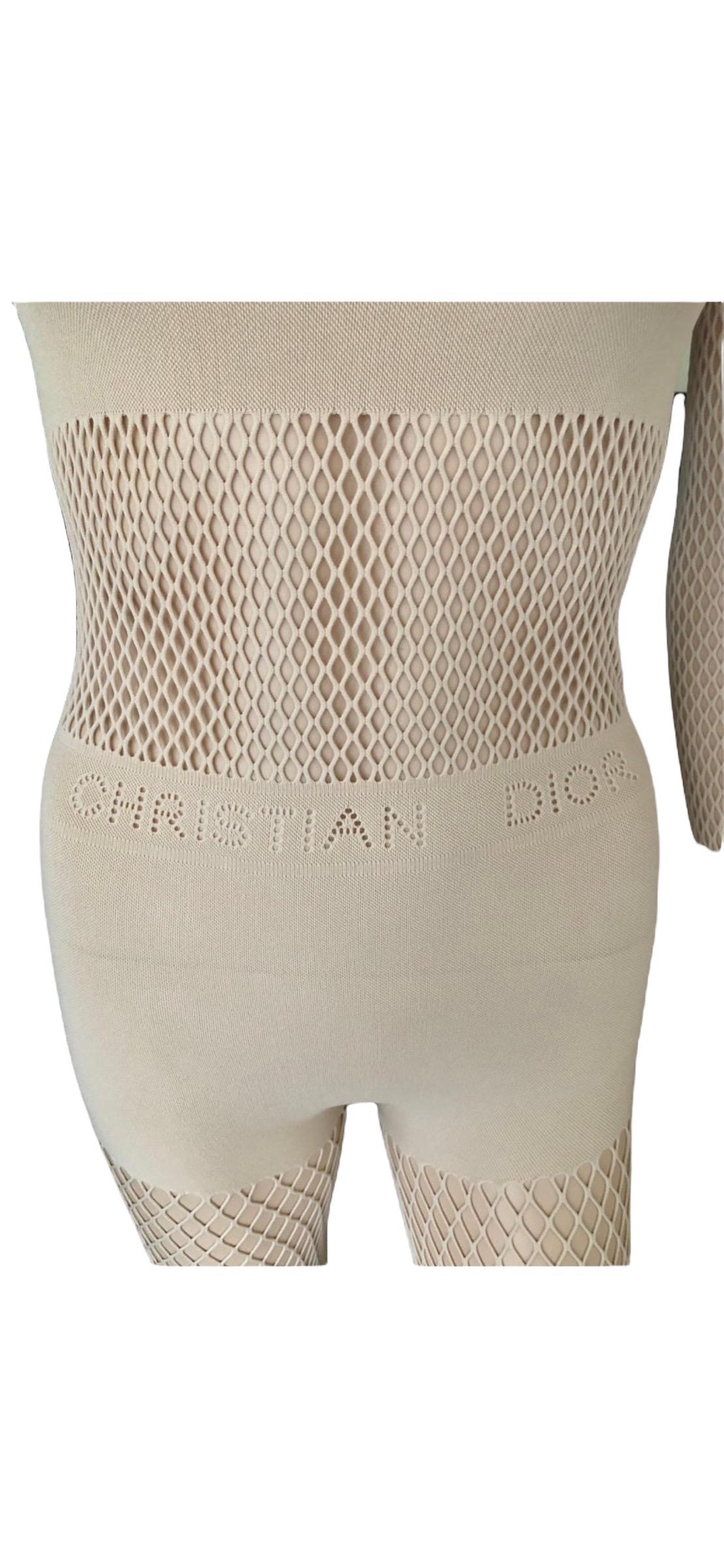 New Christian Dior Logo Monogram Sheer Mesh Fishnet Bodysuit Playsuit Jumpsuit 4