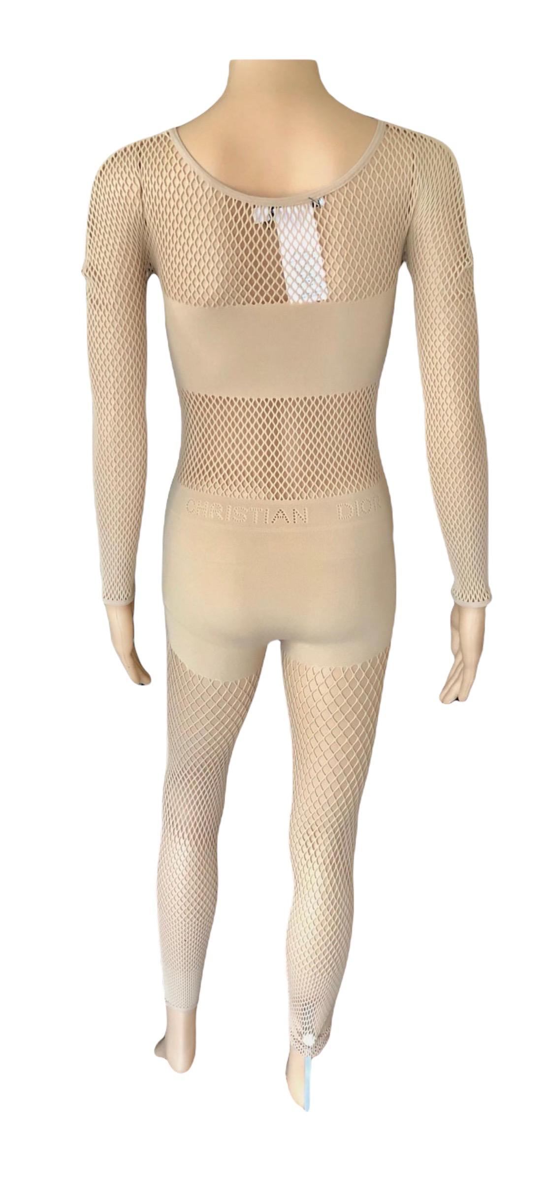 New Christian Dior Logo Monogram Sheer Mesh Fishnet Bodysuit Playsuit Jumpsuit 6
