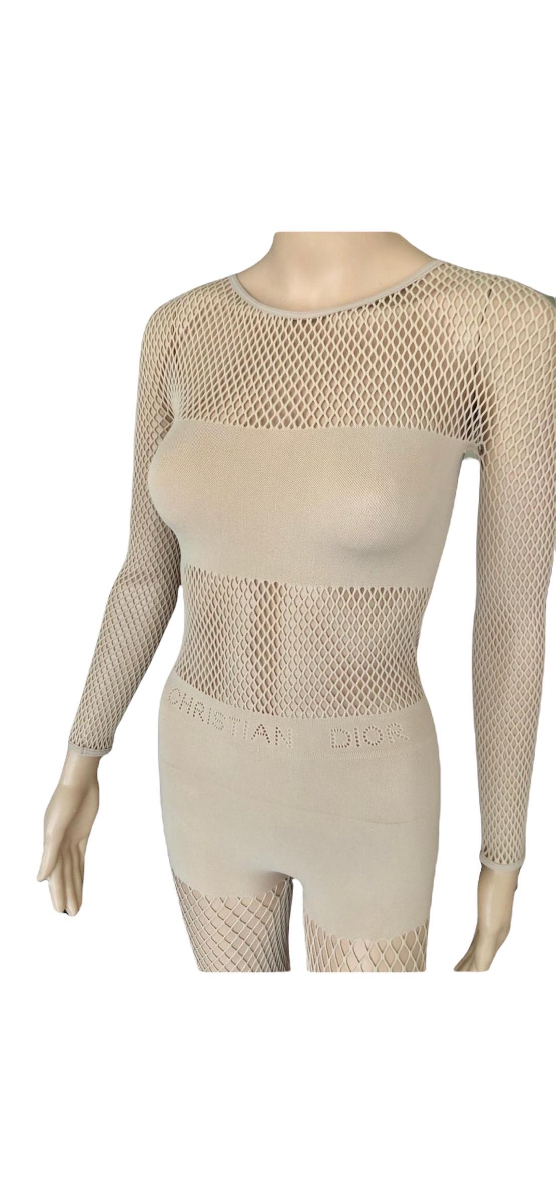 New Christian Dior Logo Monogram Sheer Mesh Fishnet Bodysuit Playsuit Jumpsuit 7