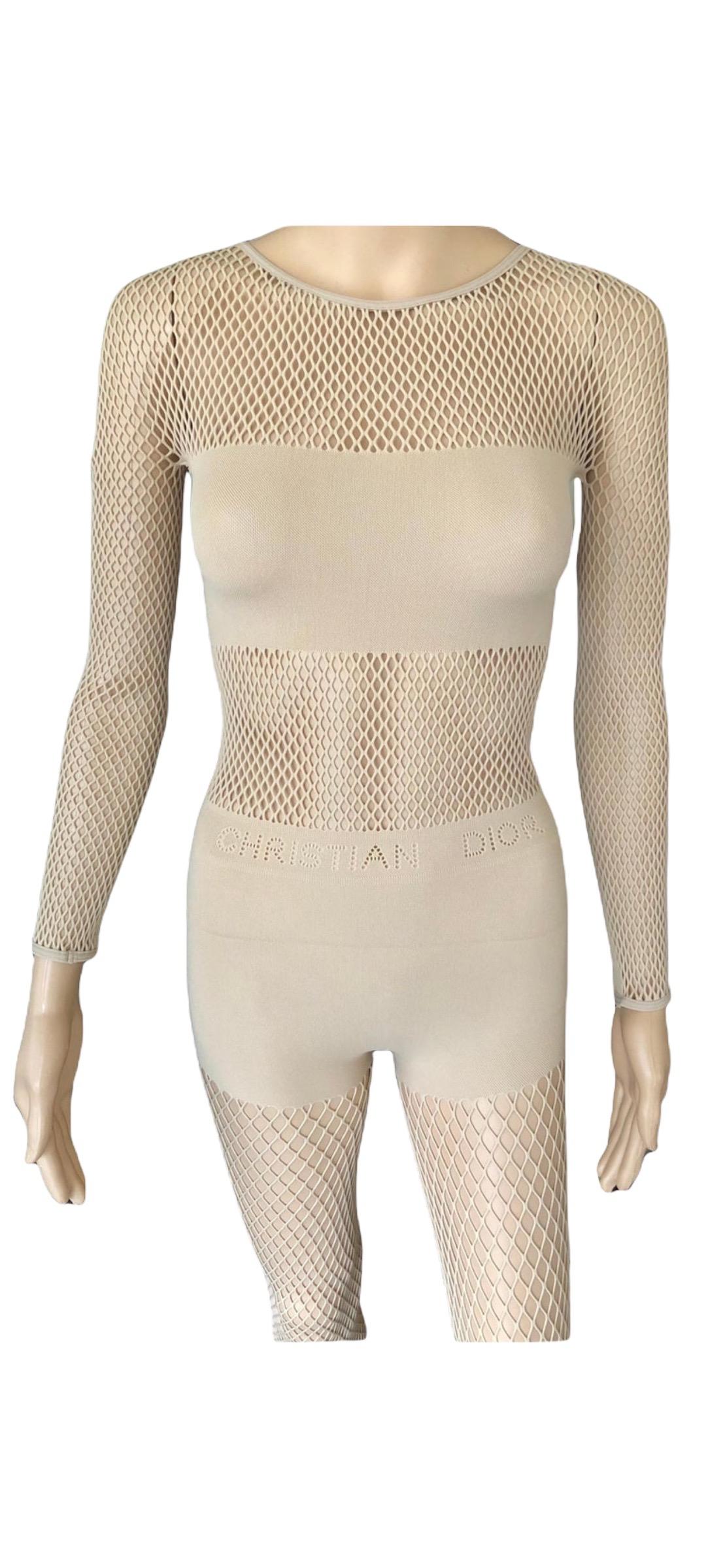 New Christian Dior Logo Monogram Sheer Mesh Fishnet Bodysuit Playsuit Jumpsuit 9