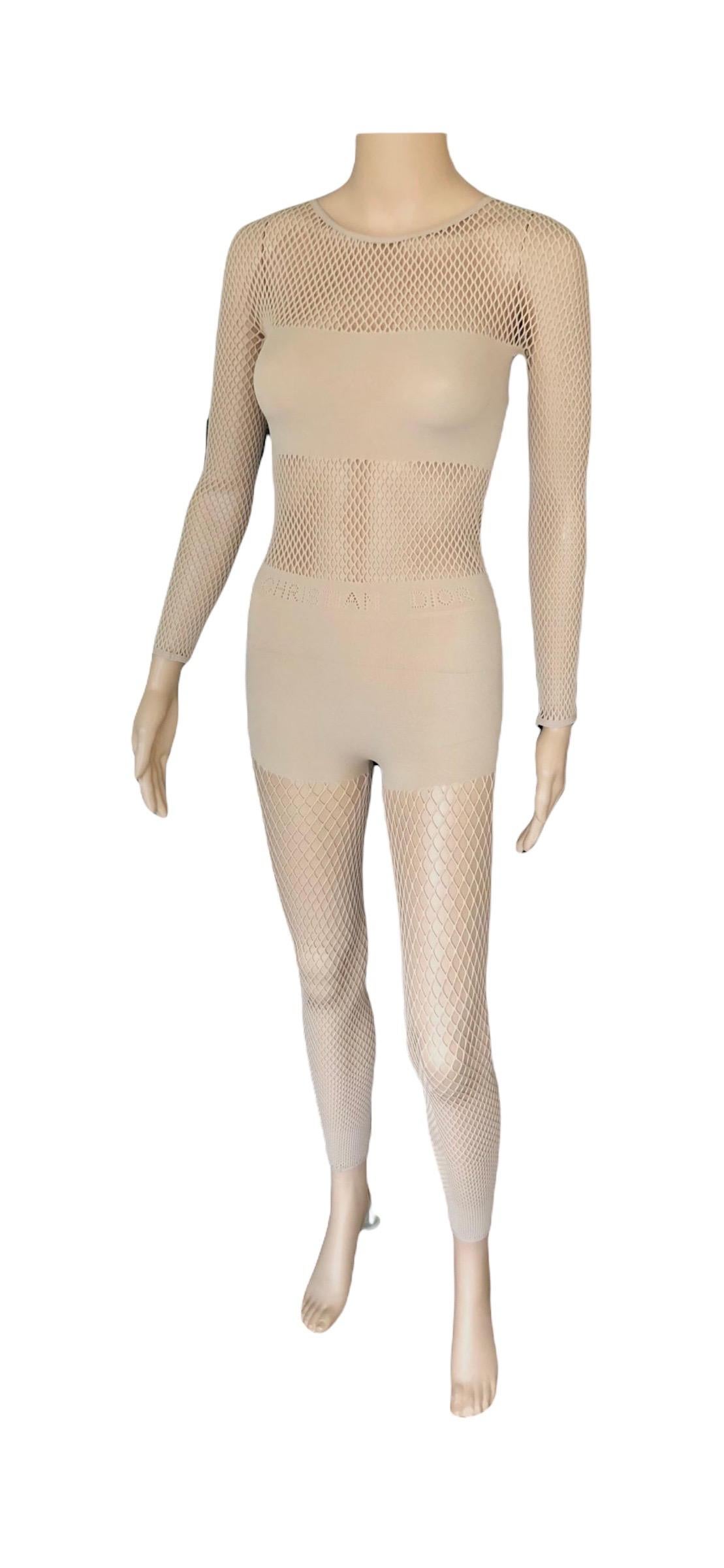 New Christian Dior Logo Monogram Sheer Mesh Fishnet Bodysuit Playsuit Jumpsuit 10