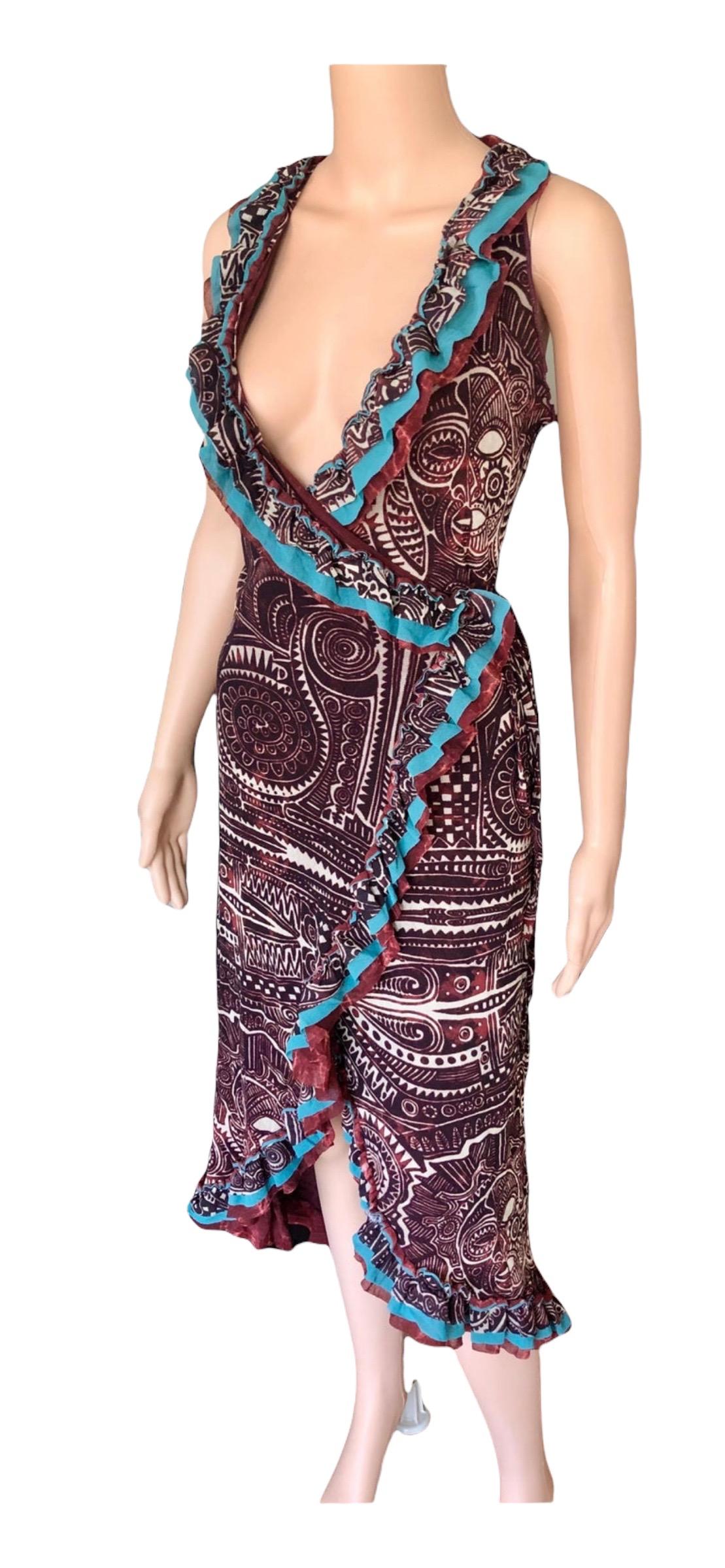 Jean Paul Gaultier Classique 1990's Vintage Tribal Aztec Tattoo Print Wrap Dress For Sale 3