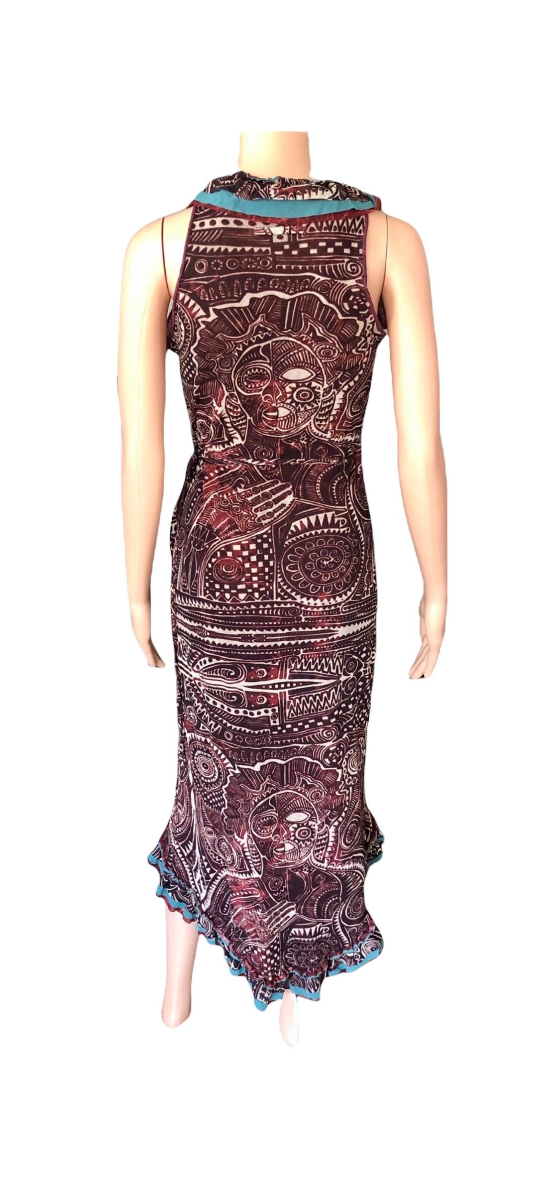 Jean Paul Gaultier Classique 1990's Vintage Tribal Aztec Tattoo Print Wrap Dress For Sale 6