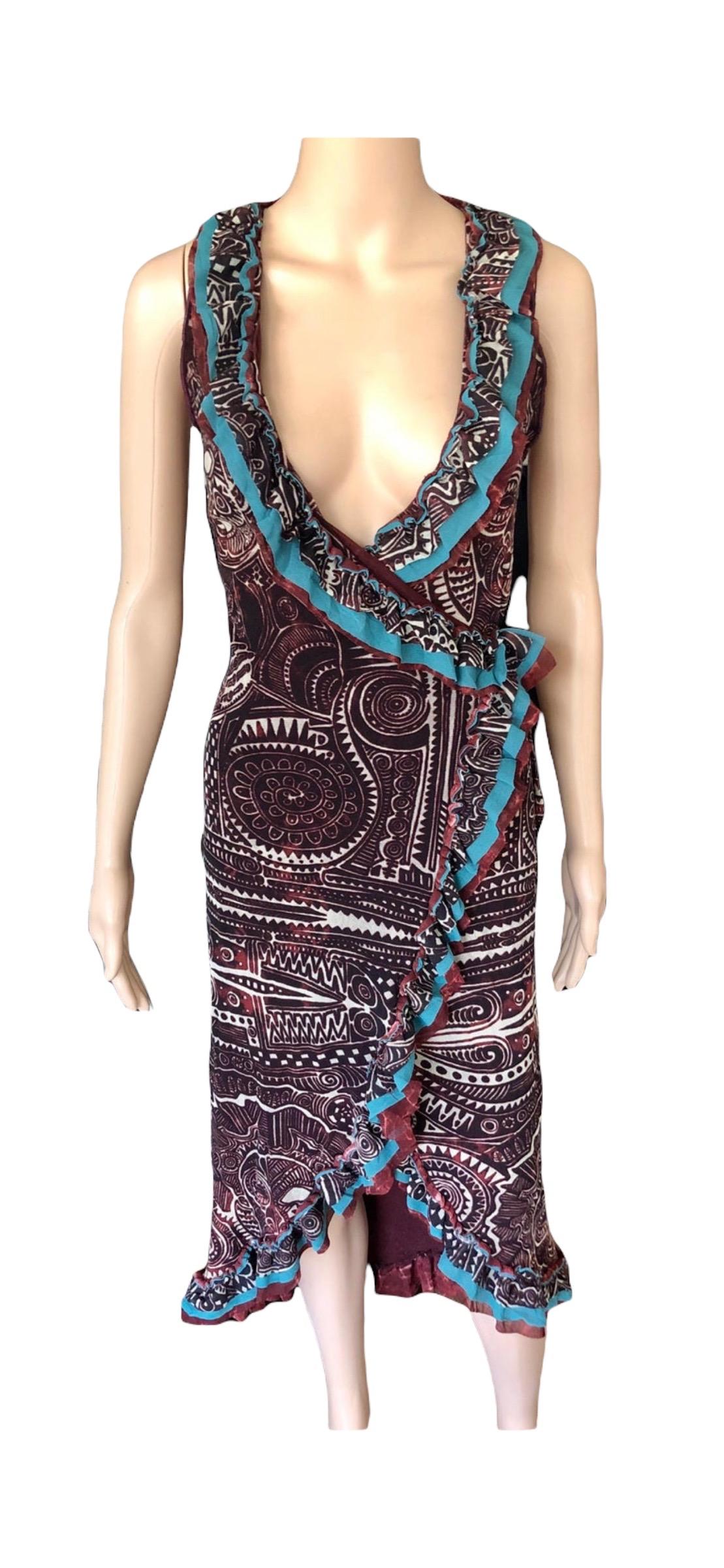 Jean Paul Gaultier Classique 1990's Vintage Tribal Tattoo Print Wrap Dress in vendita 8