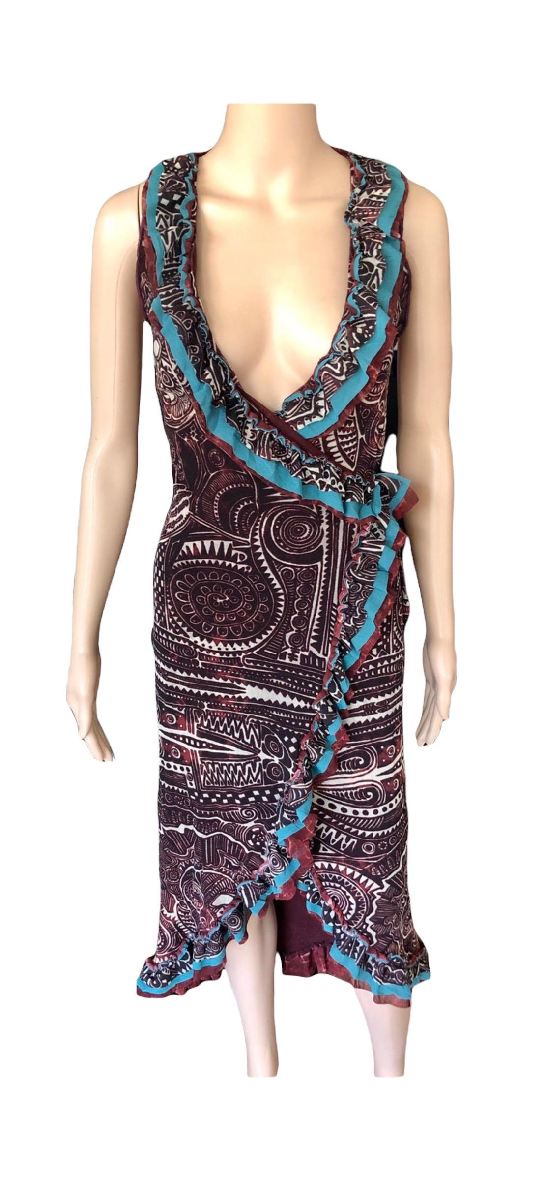 Jean Paul Gaultier Classique 1990's Vintage Tribal Aztec Tattoo Print Wrap Dress For Sale 5