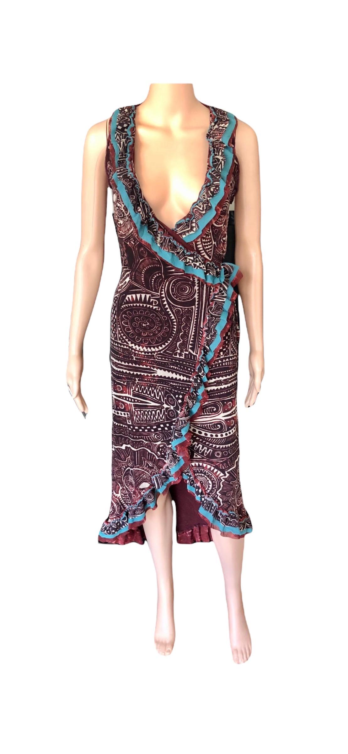 Jean Paul Gaultier Classique 1990's Vintage Tribal Aztec Tattoo Print Wrap Dress For Sale 8