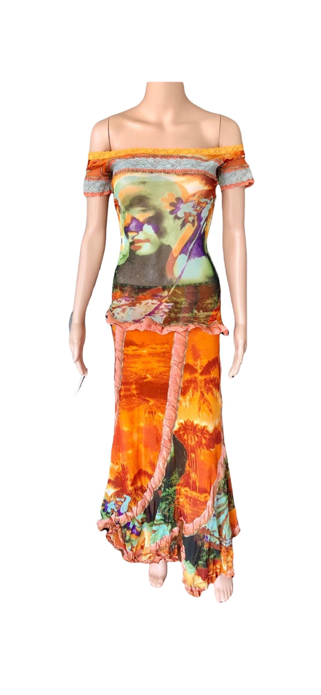 Jean Paul Gaultier S/S 2000 Abstract Psychedelic Top &Skirt Ensemble 2 Piece Set For Sale 6