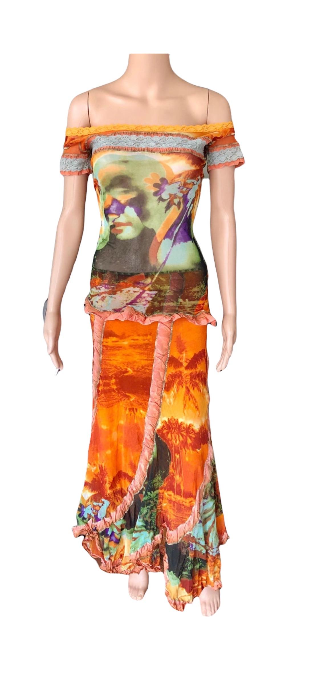 Jean Paul Gaultier S/S 2000 Abstract Psychedelic Top &Skirt Ensemble 2 Piece Set For Sale 5