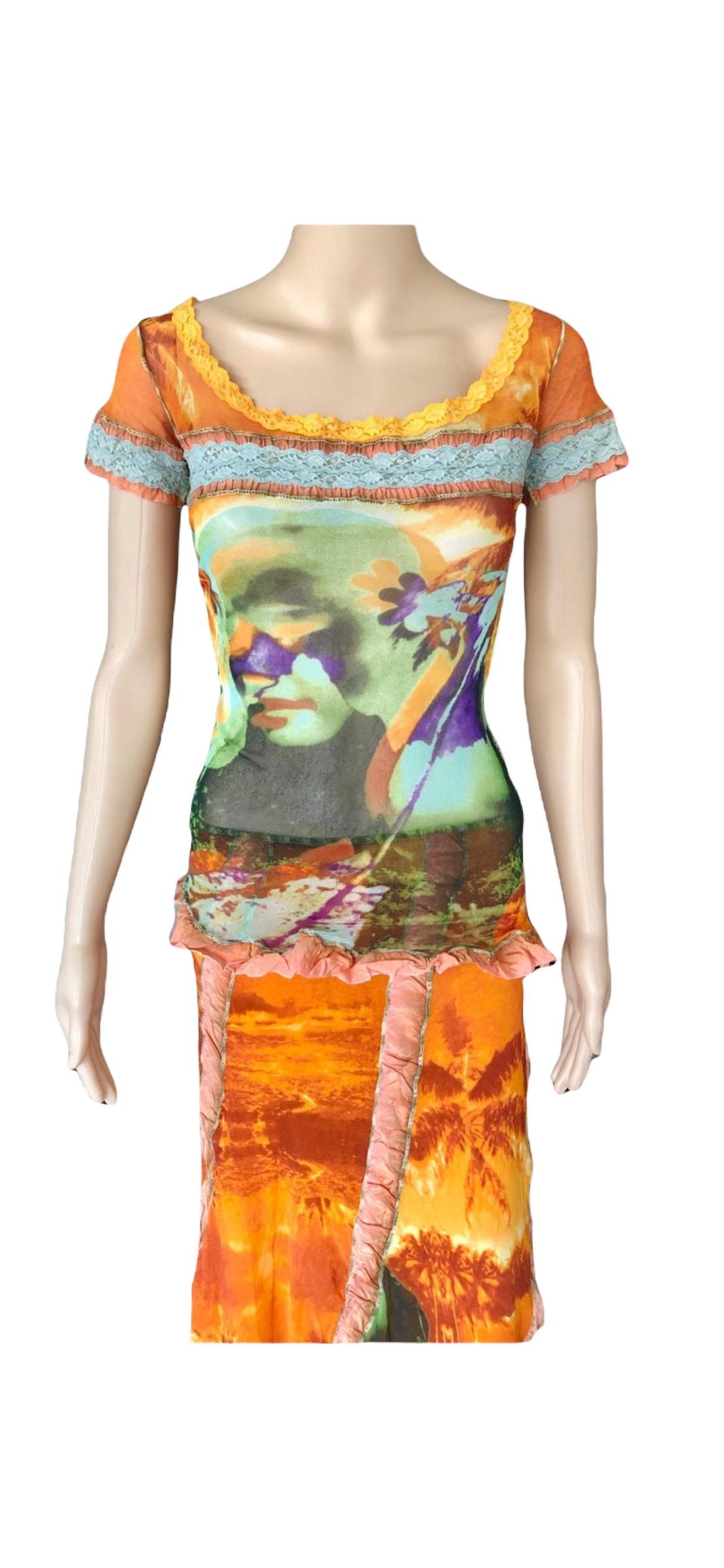 Jean Paul Gaultier S/S 2000 Abstract Psychedelic Top &Skirt Ensemble 2 Piece Set For Sale 7
