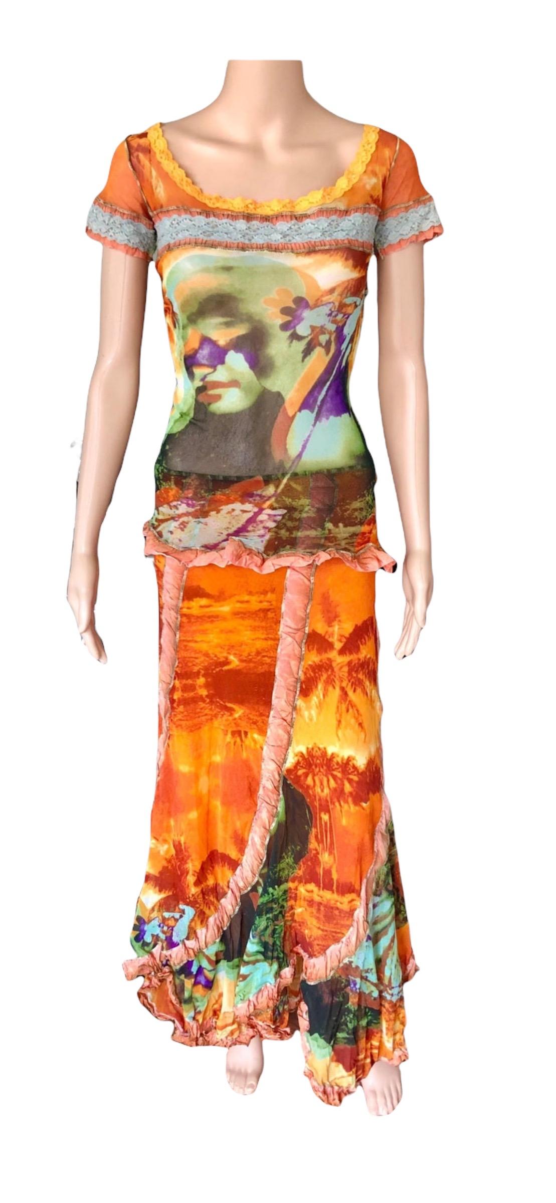 Jean Paul Gaultier S/S 2000 Abstract Psychedelic Top &Skirt Ensemble 2 Piece Set For Sale 8