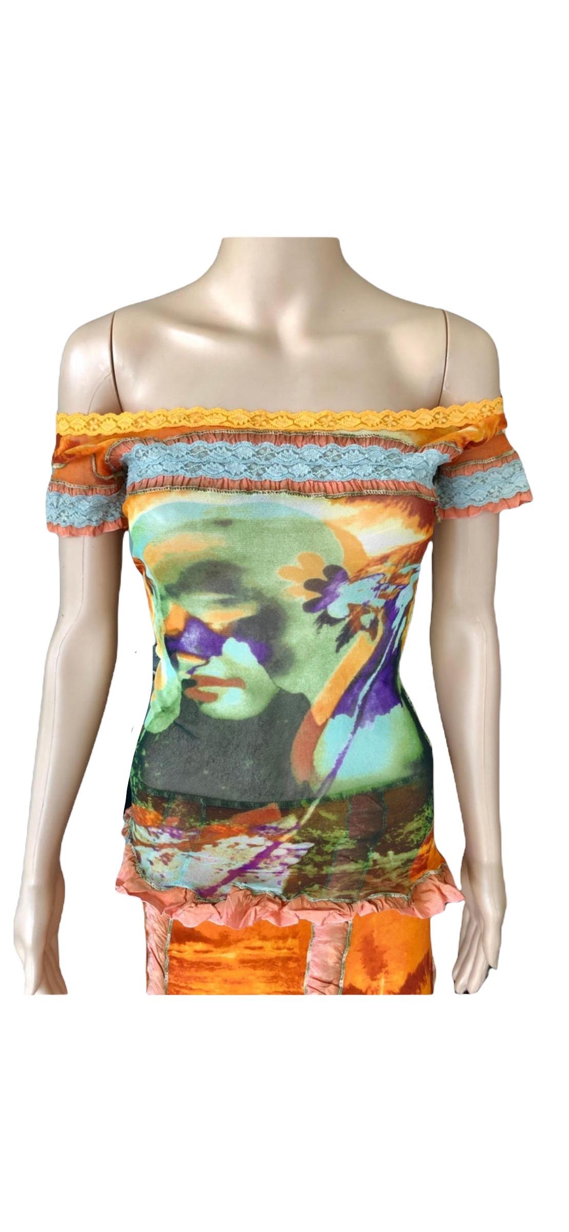 Jean Paul Gaultier S/S 2000 Abstract Psychedelic Top &Skirt Ensemble 2 Piece Set For Sale 10