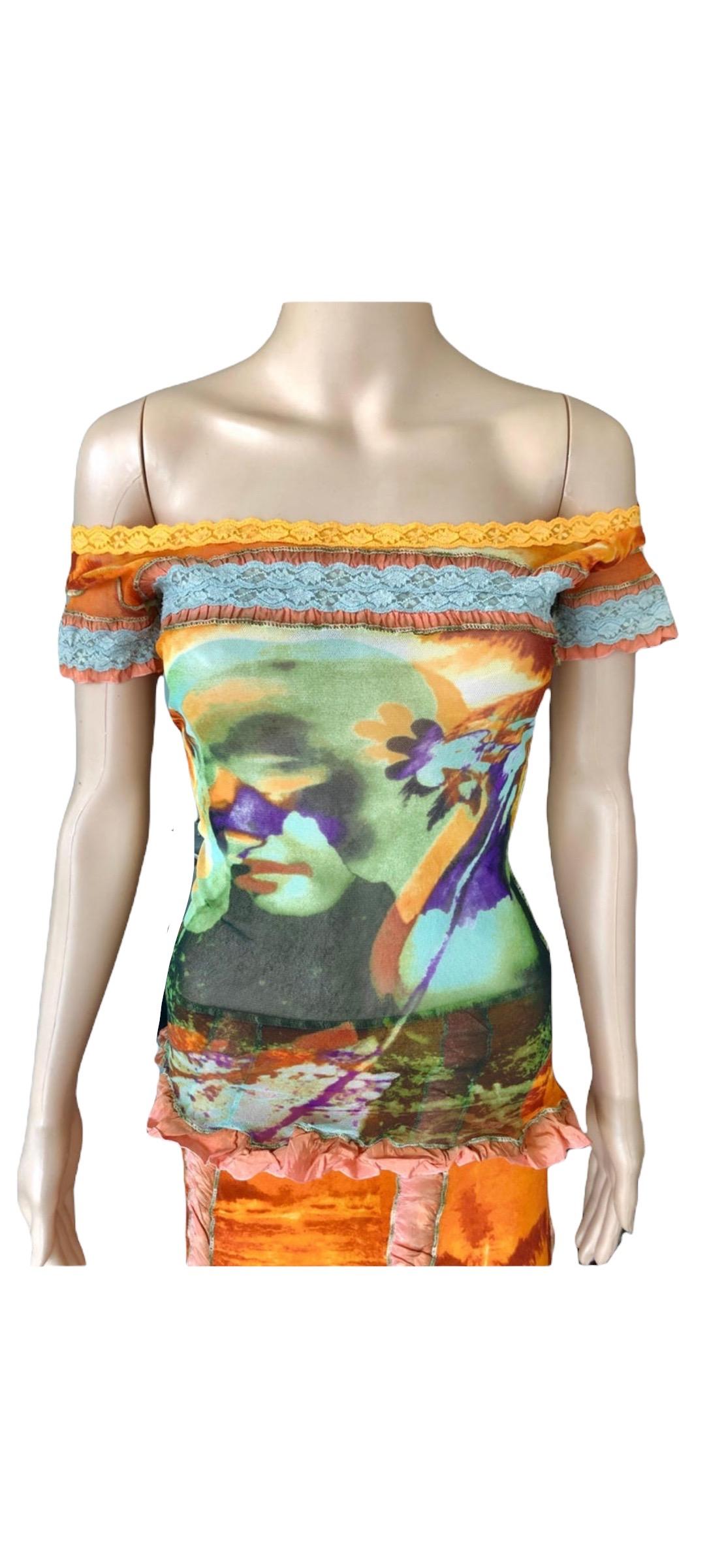 Conjunto de 2 piezas Jean Paul Gaultier S/S 2000 Top y falda psicodélicos abstractos en venta 13